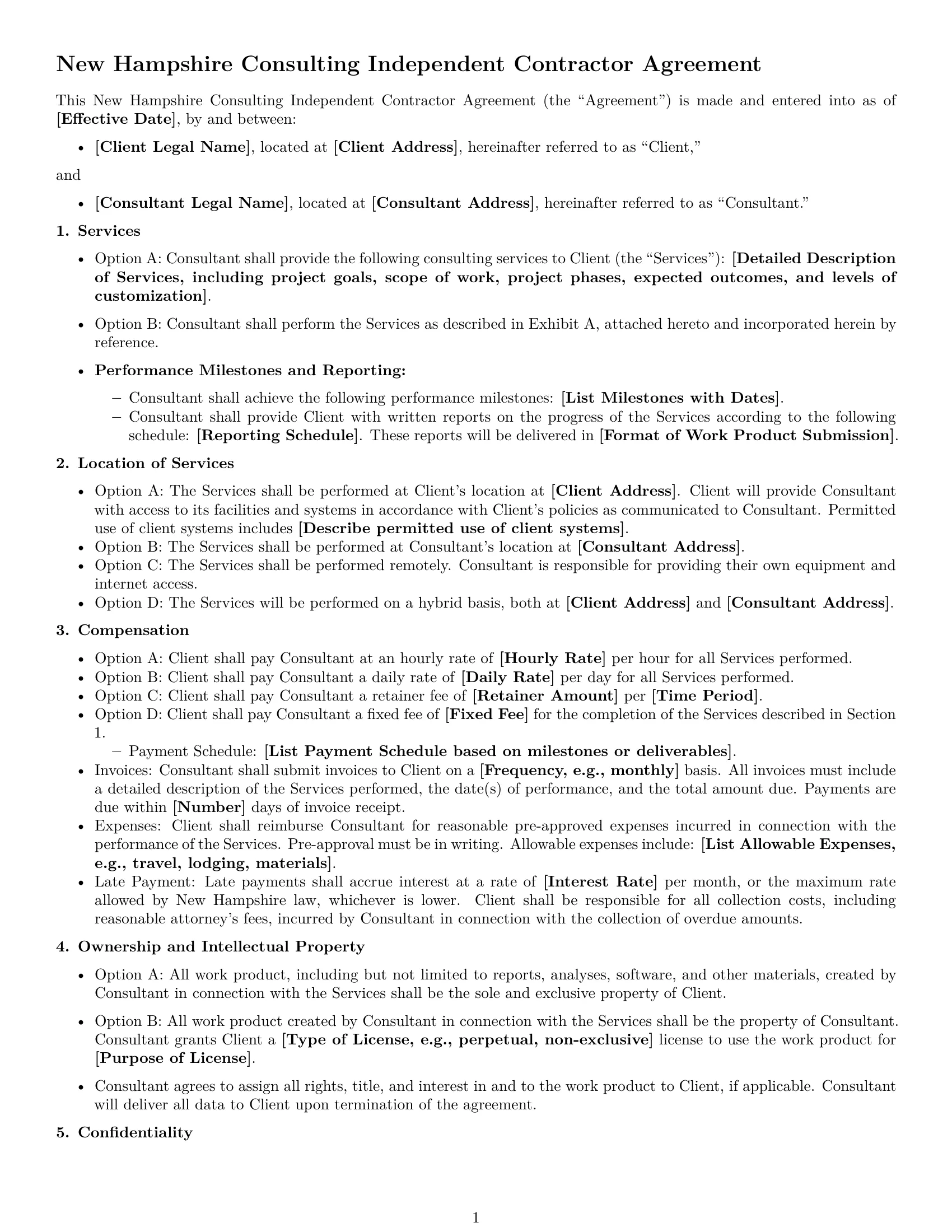 Preview page 1 of Free New Hampshire consulting independent contractor agreement template