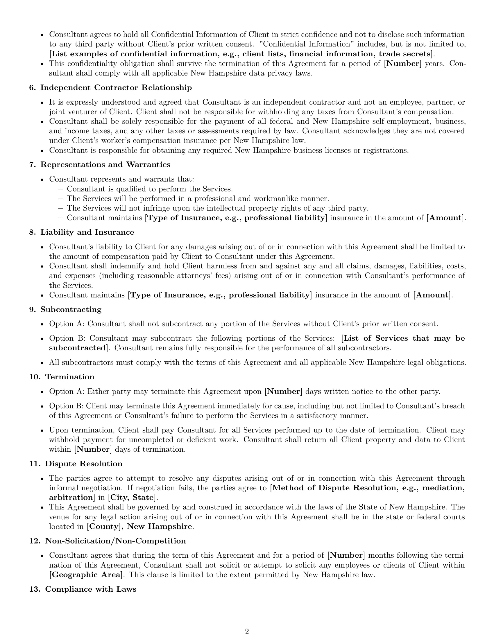 Preview page 2 of Free New Hampshire consulting independent contractor agreement template