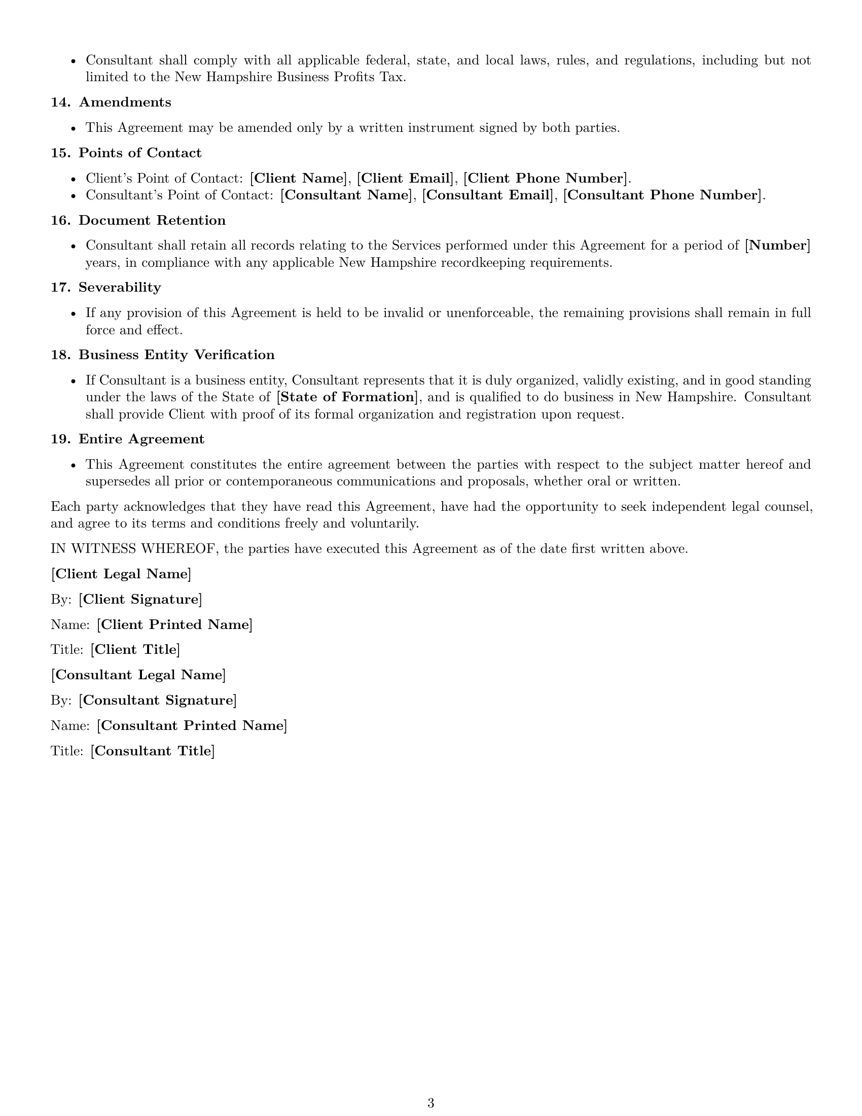 Preview page 3 of Free New Hampshire consulting independent contractor agreement template