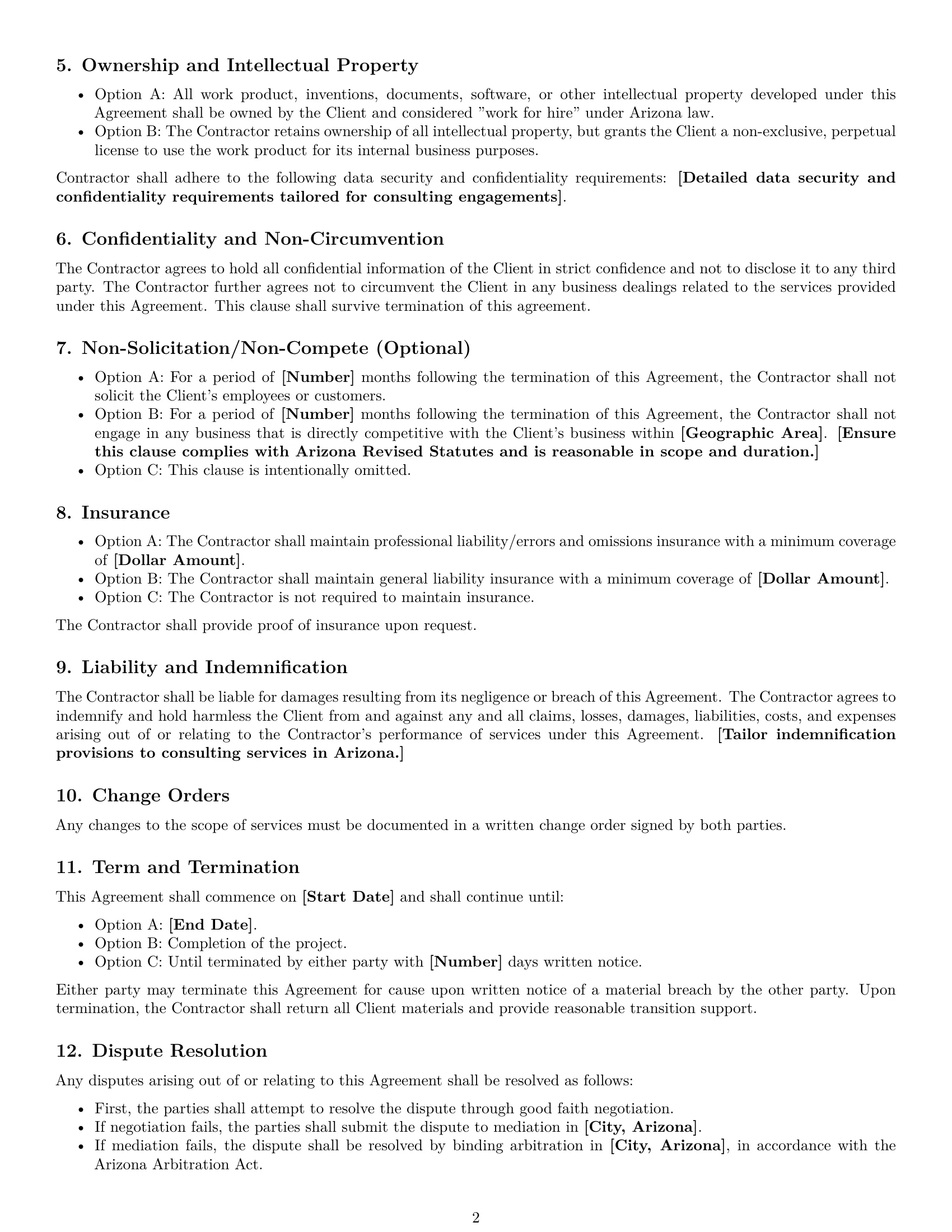 Preview page 2 of Free Arizona consulting independent contractor agreement template