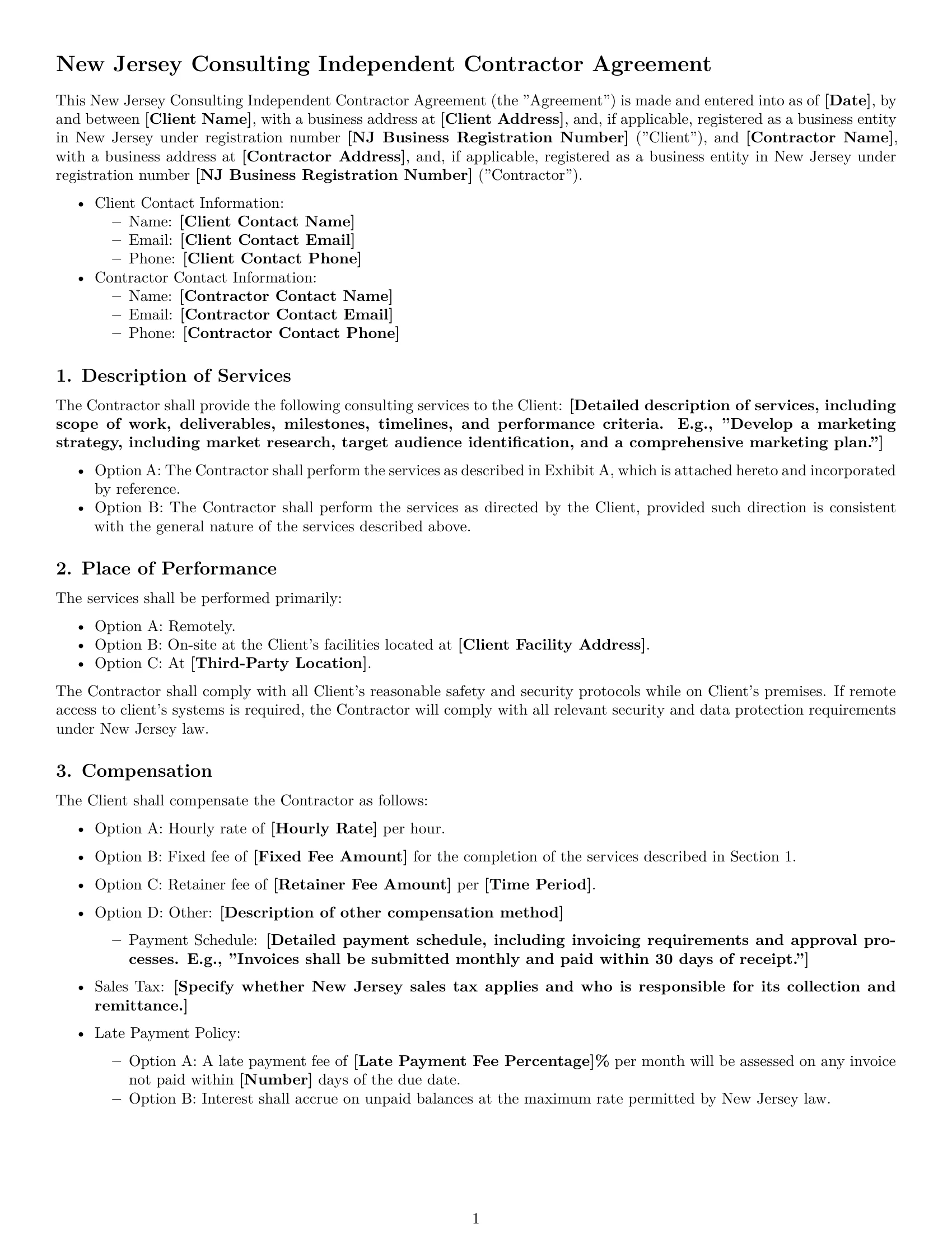 Preview page 1 of Free New Jersey consulting independent contractor agreement template