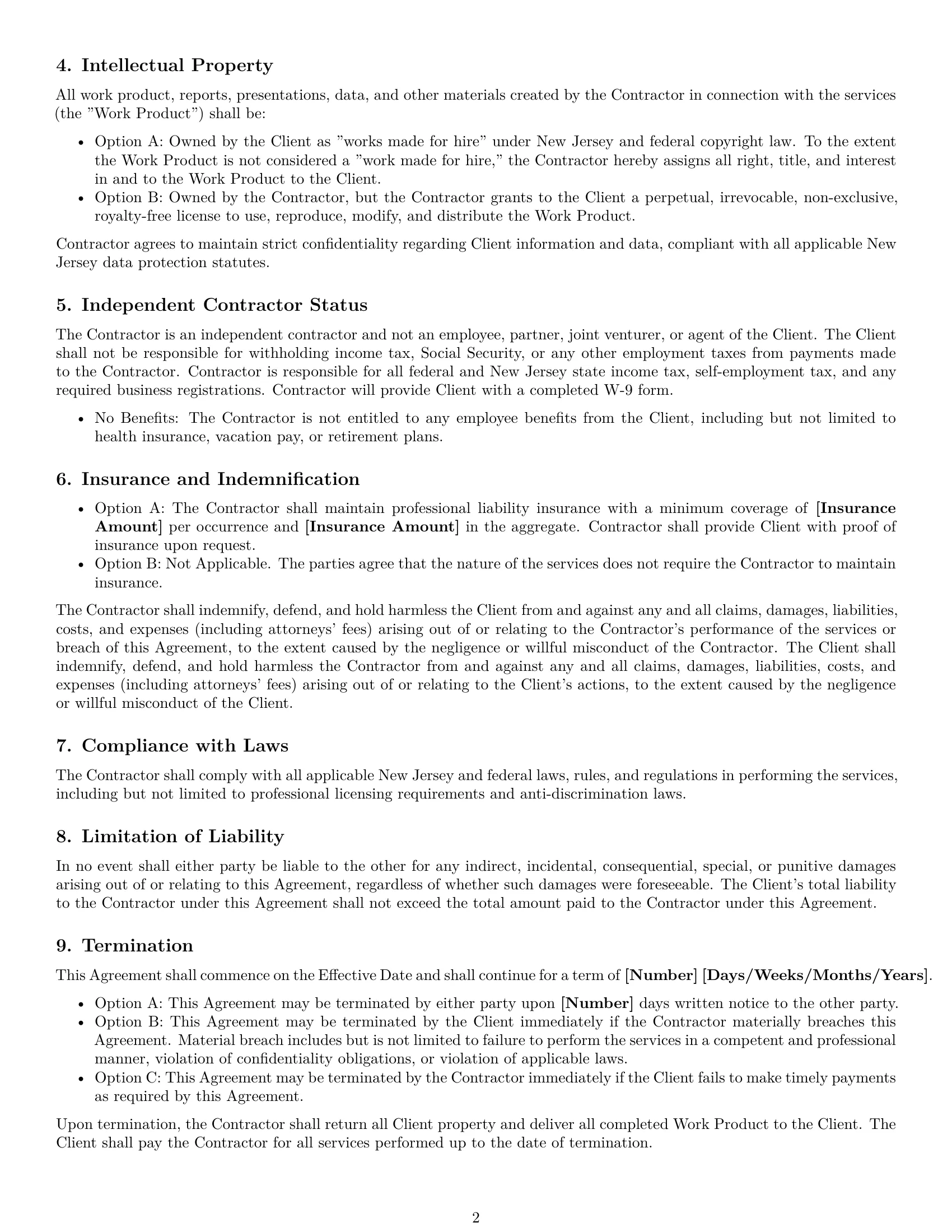 Preview page 2 of Free New Jersey consulting independent contractor agreement template