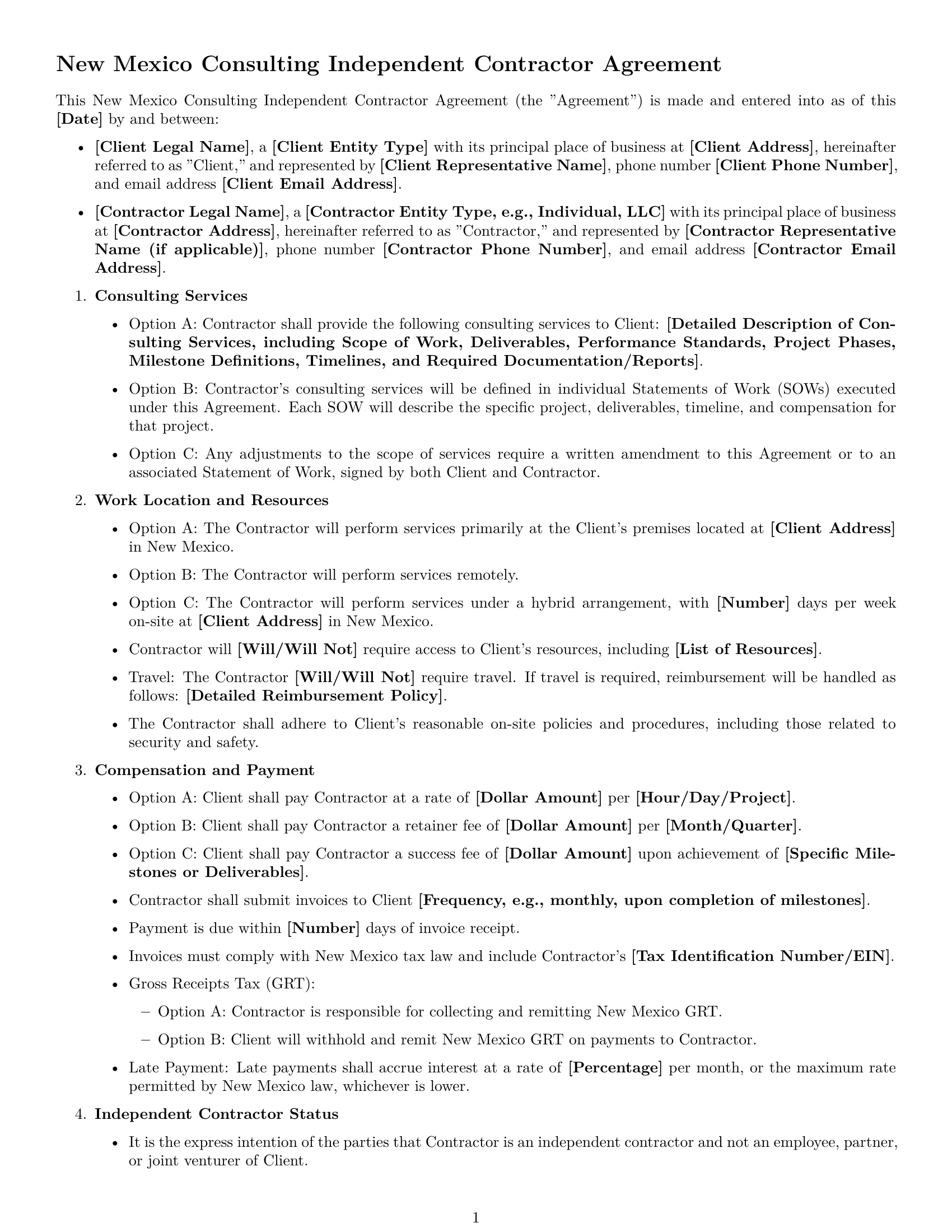 Preview page 1 of Free New Mexico consulting independent contractor agreement template