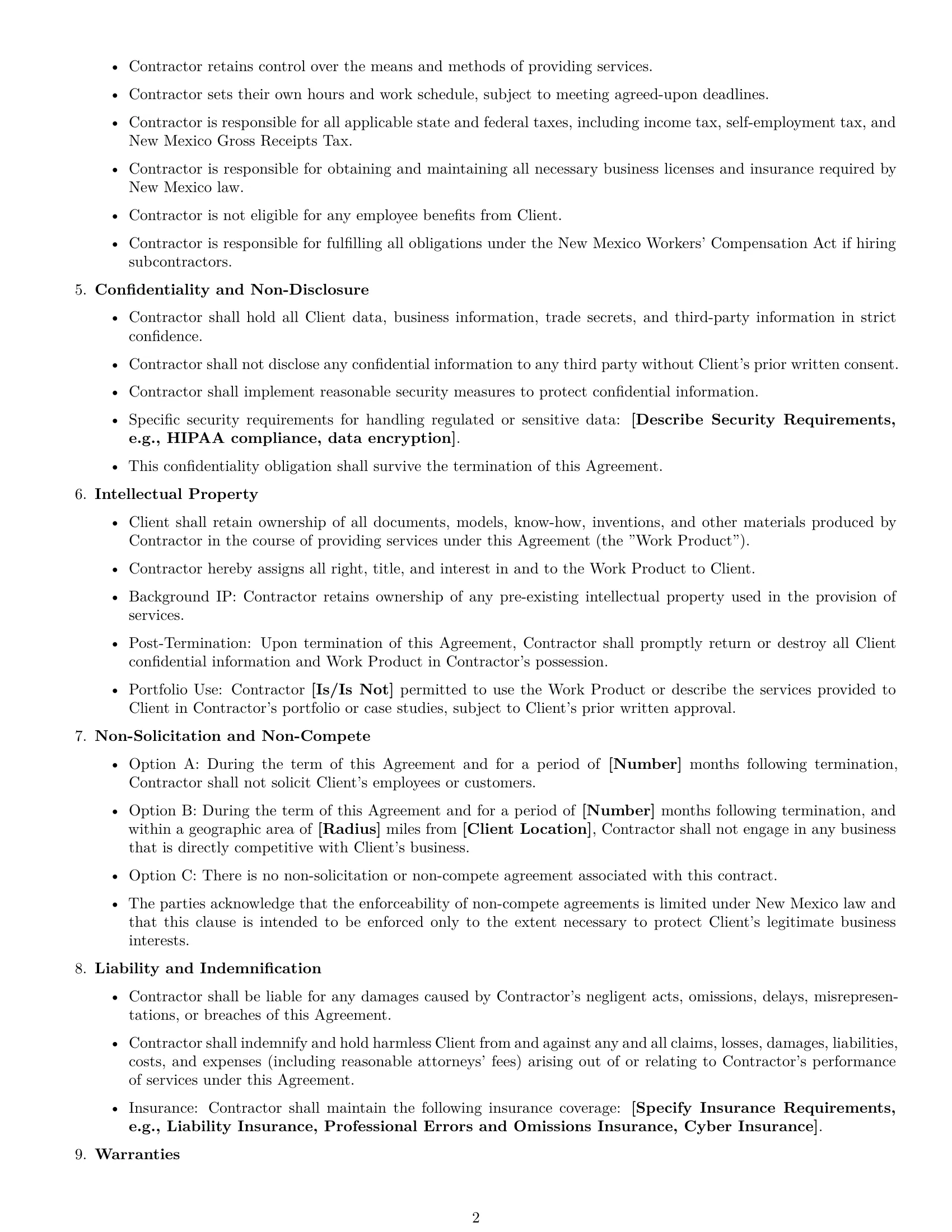 Preview page 2 of Free New Mexico consulting independent contractor agreement template