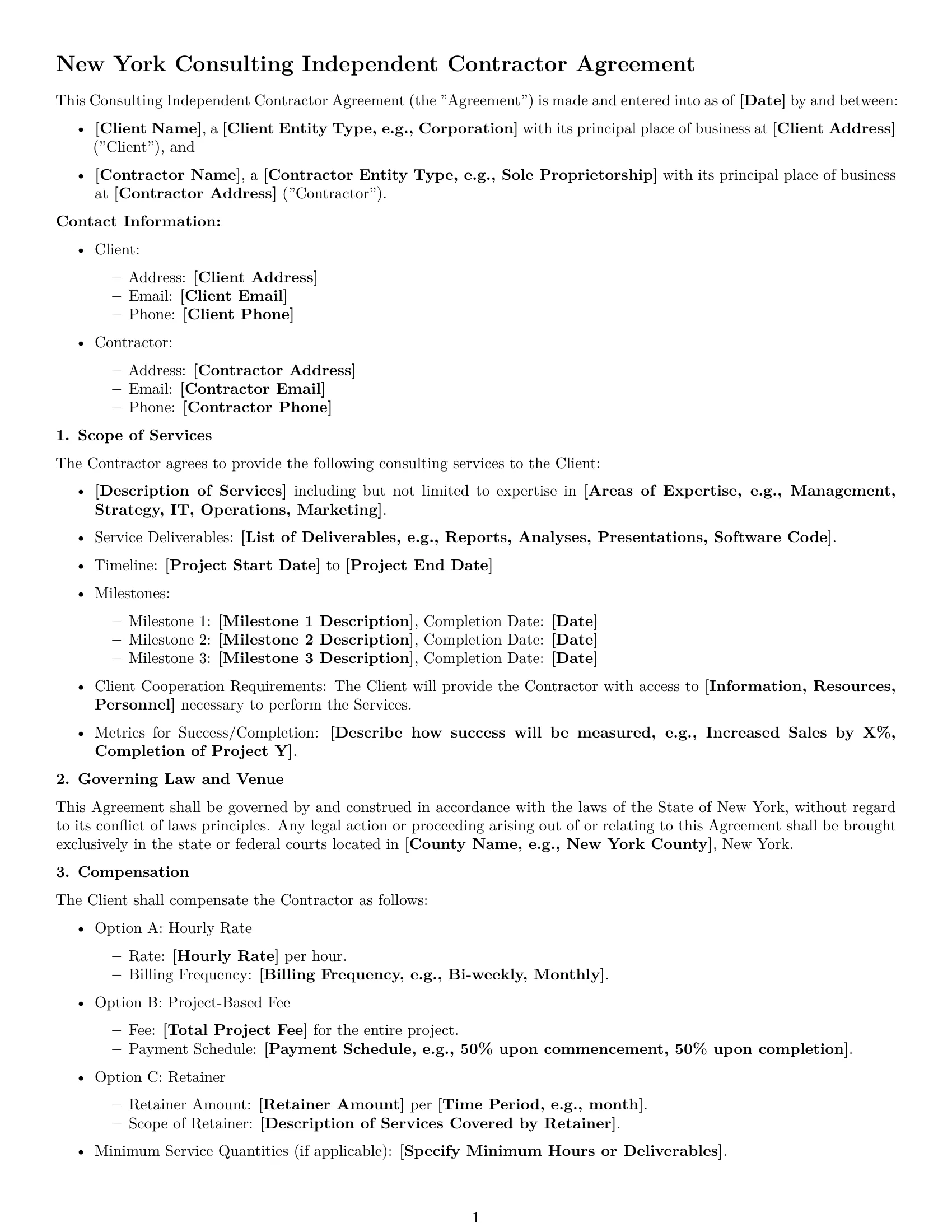 Preview page 1 of Free New York consulting independent contractor agreement template