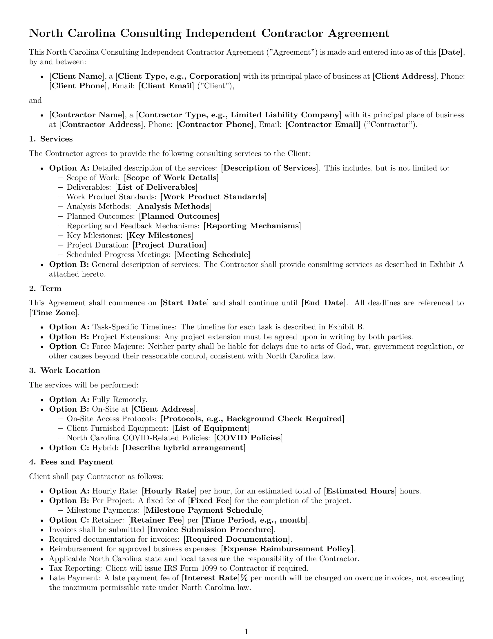 Preview page 1 of Free North Carolina consulting independent contractor agreement template