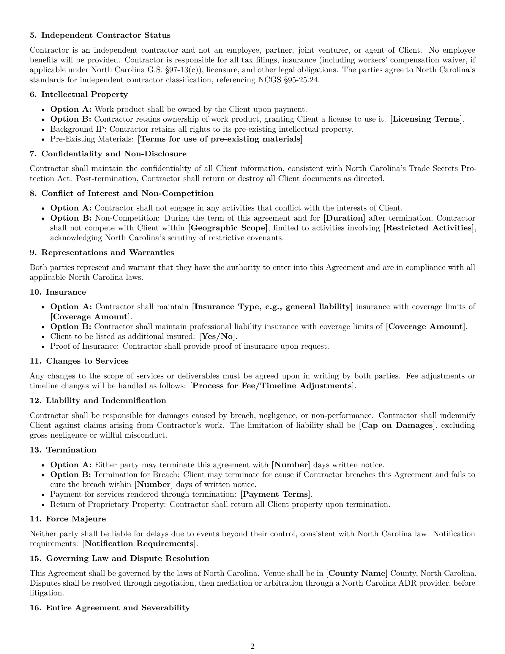 Preview page 2 of Free North Carolina consulting independent contractor agreement template