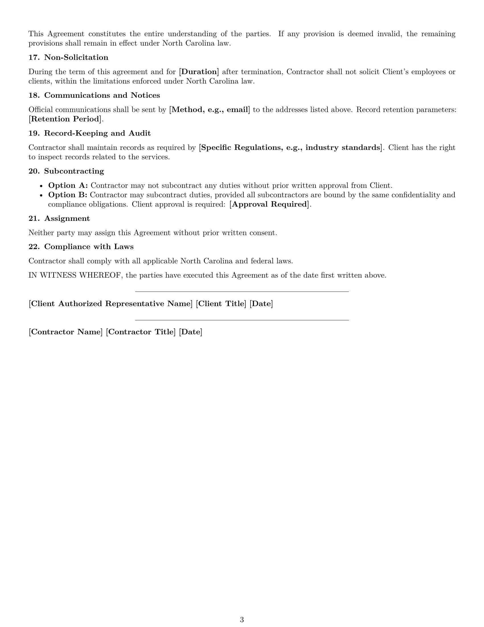 Preview page 3 of Free North Carolina consulting independent contractor agreement template