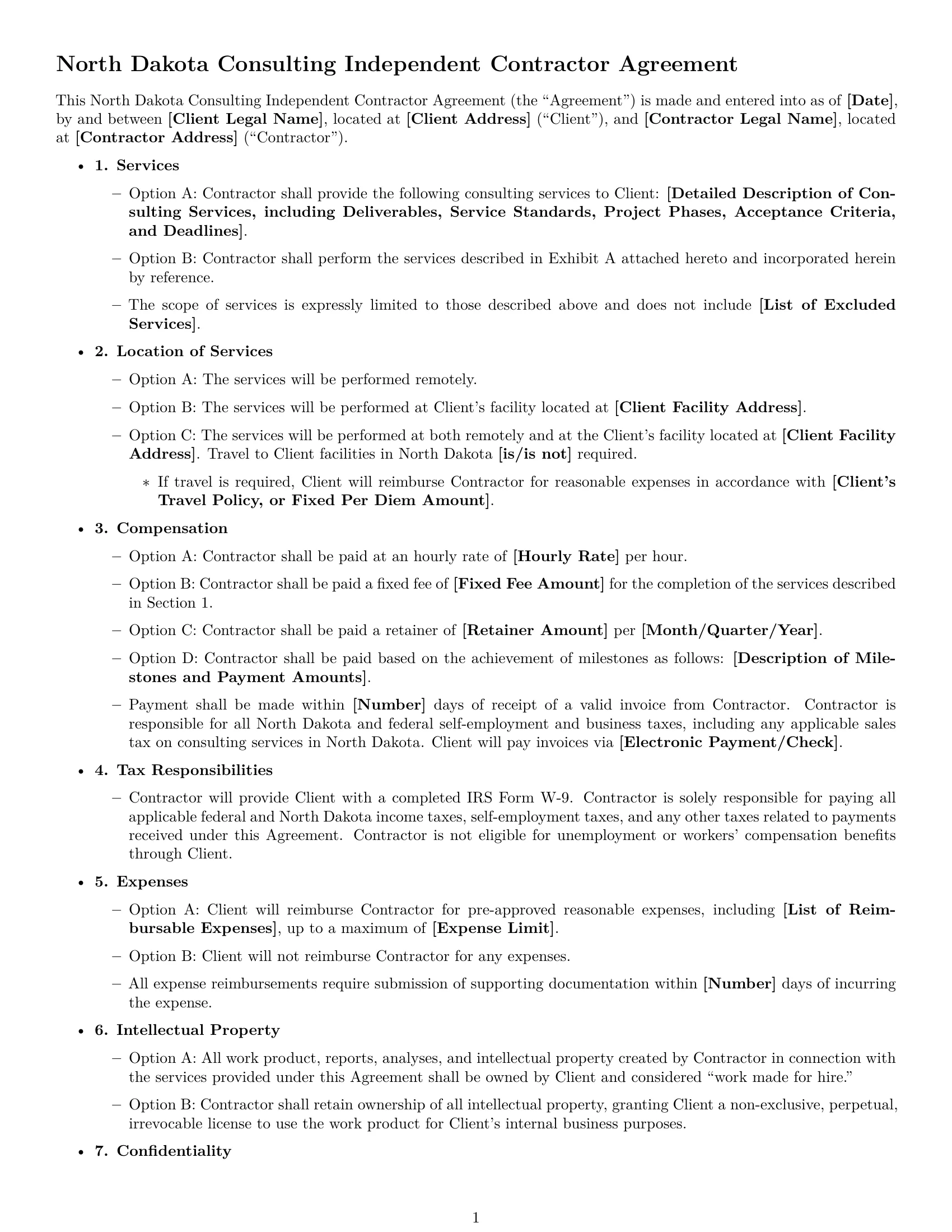 Preview page 1 of Free North Dakota consulting independent contractor agreement template