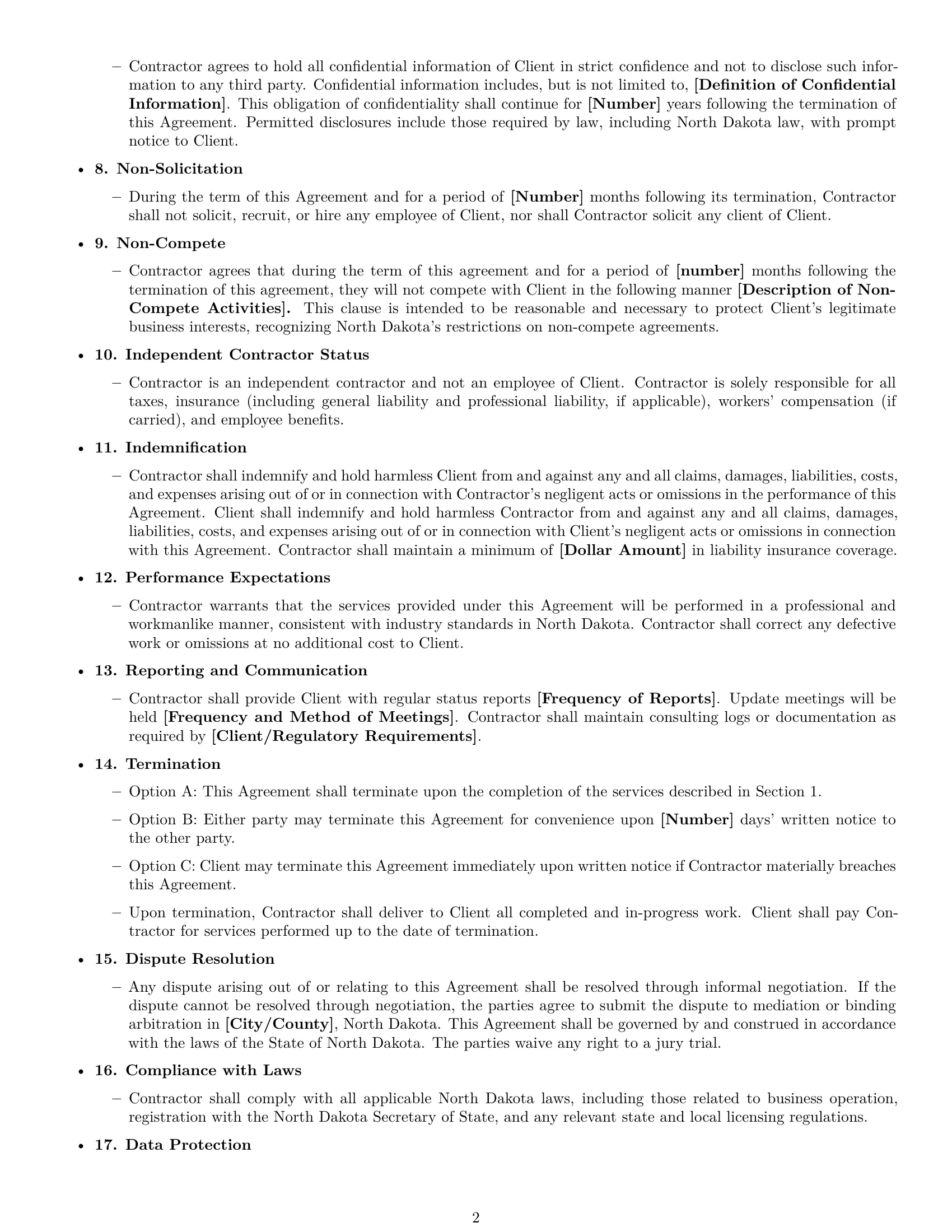Preview page 2 of Free North Dakota consulting independent contractor agreement template