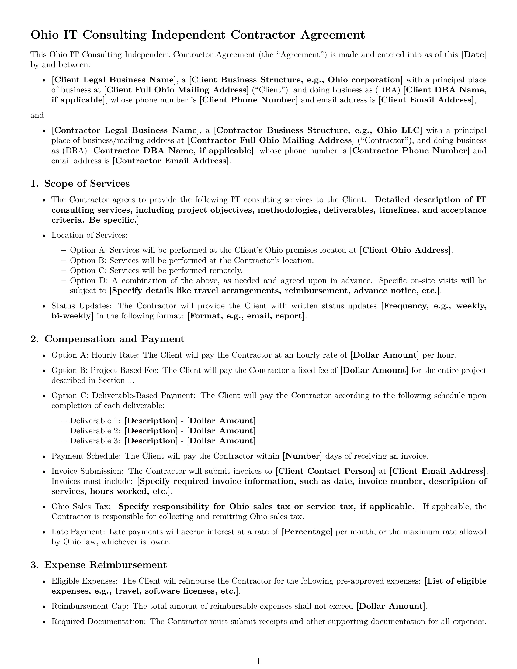 Preview page 1 of Free Ohio consulting independent contractor agreement template