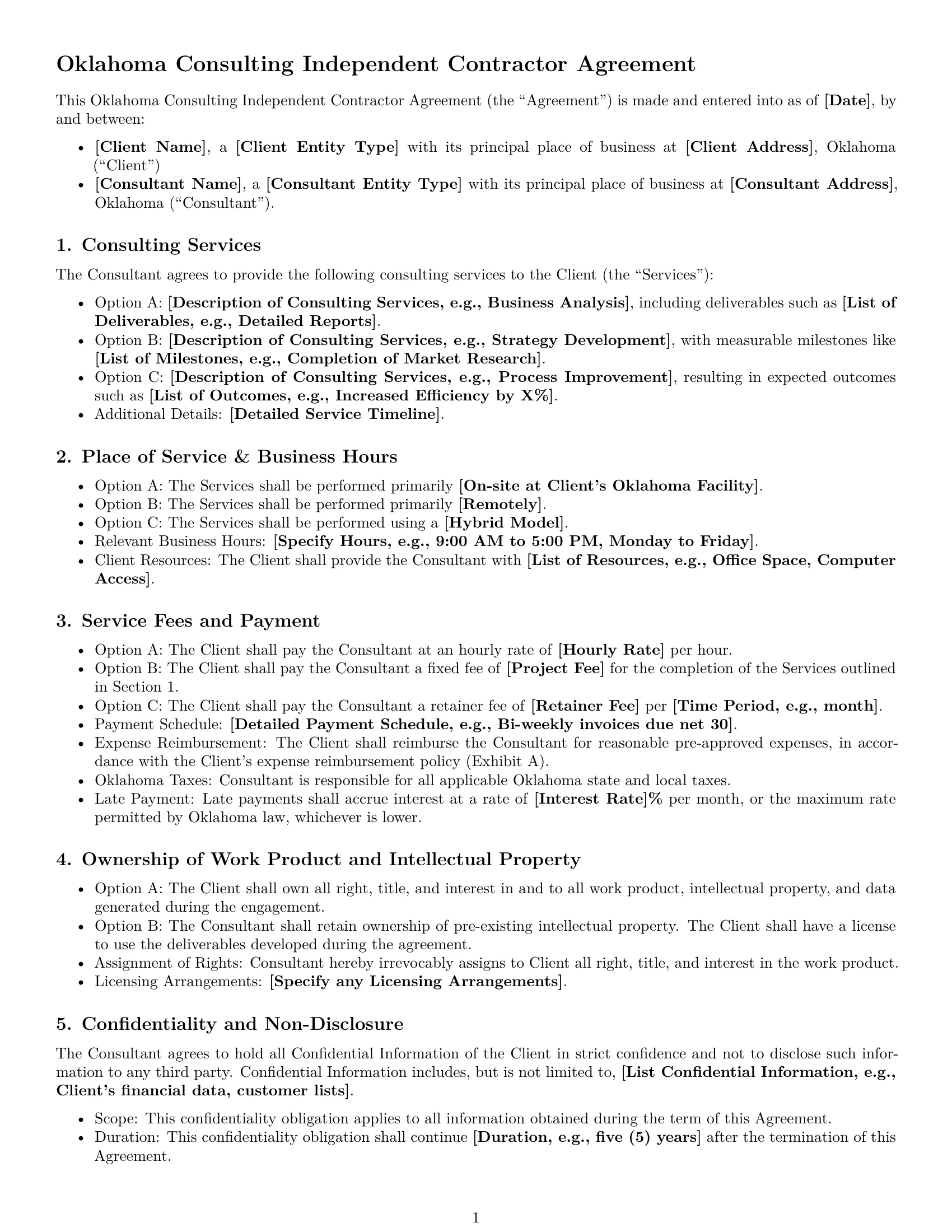 Preview page 1 of Free Oklahoma consulting independent contractor agreement template