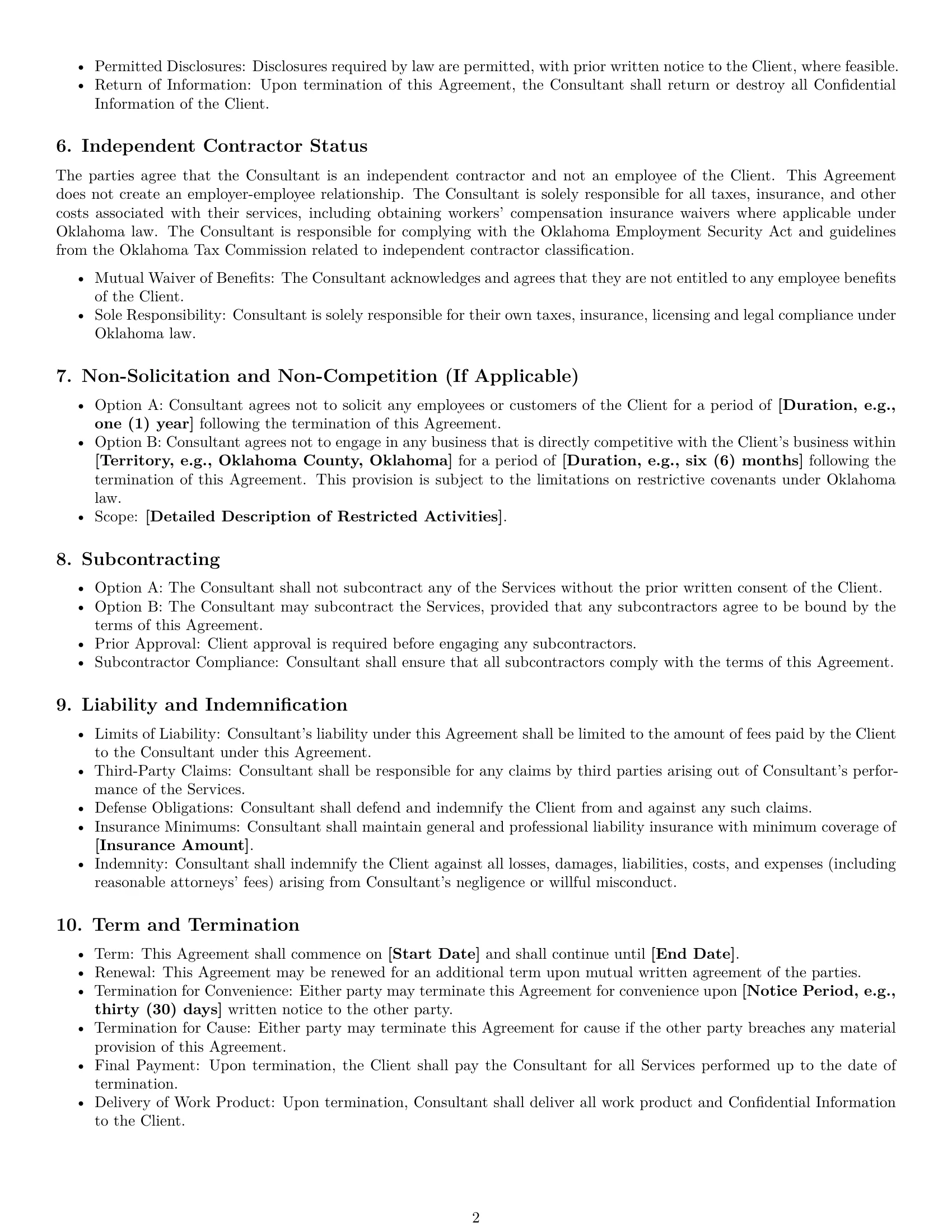Preview page 2 of Free Oklahoma consulting independent contractor agreement template