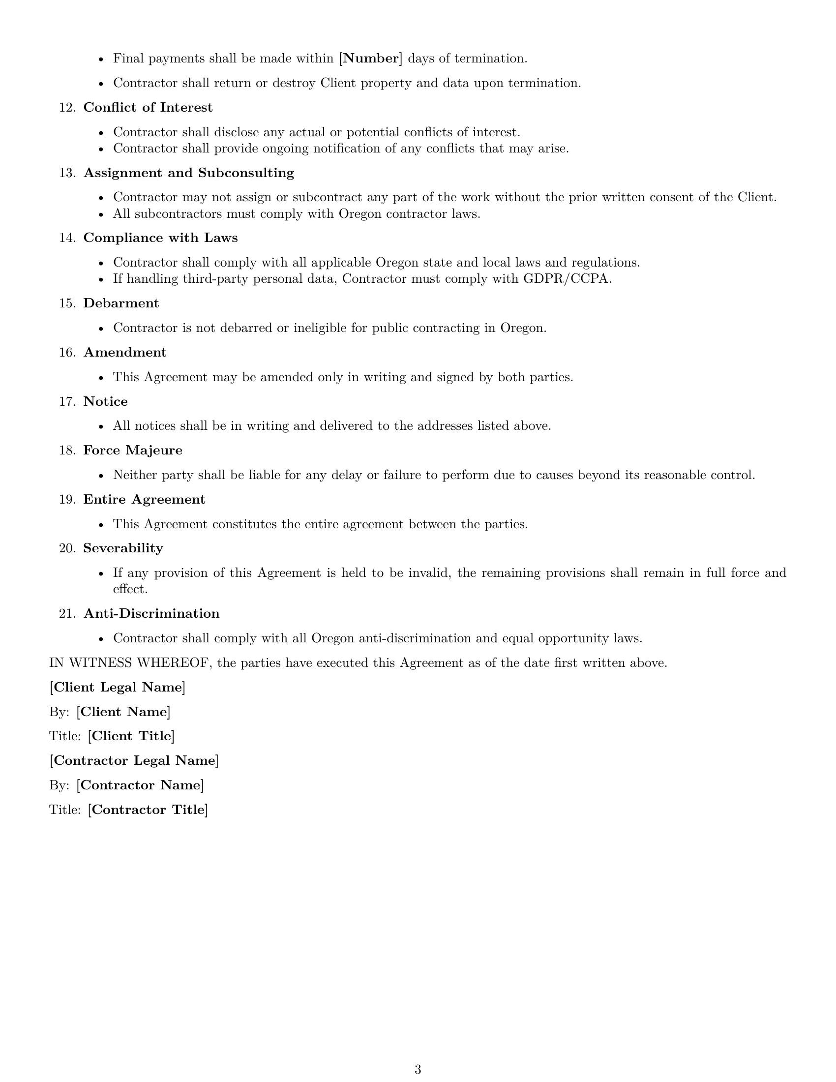 Preview page 3 of Free Oregon consulting independent contractor agreement template
