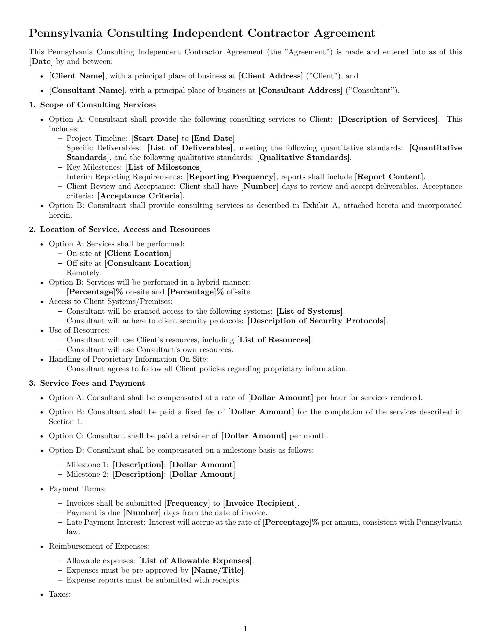 Preview page 1 of Free Pennsylvania consulting independent contractor agreement template