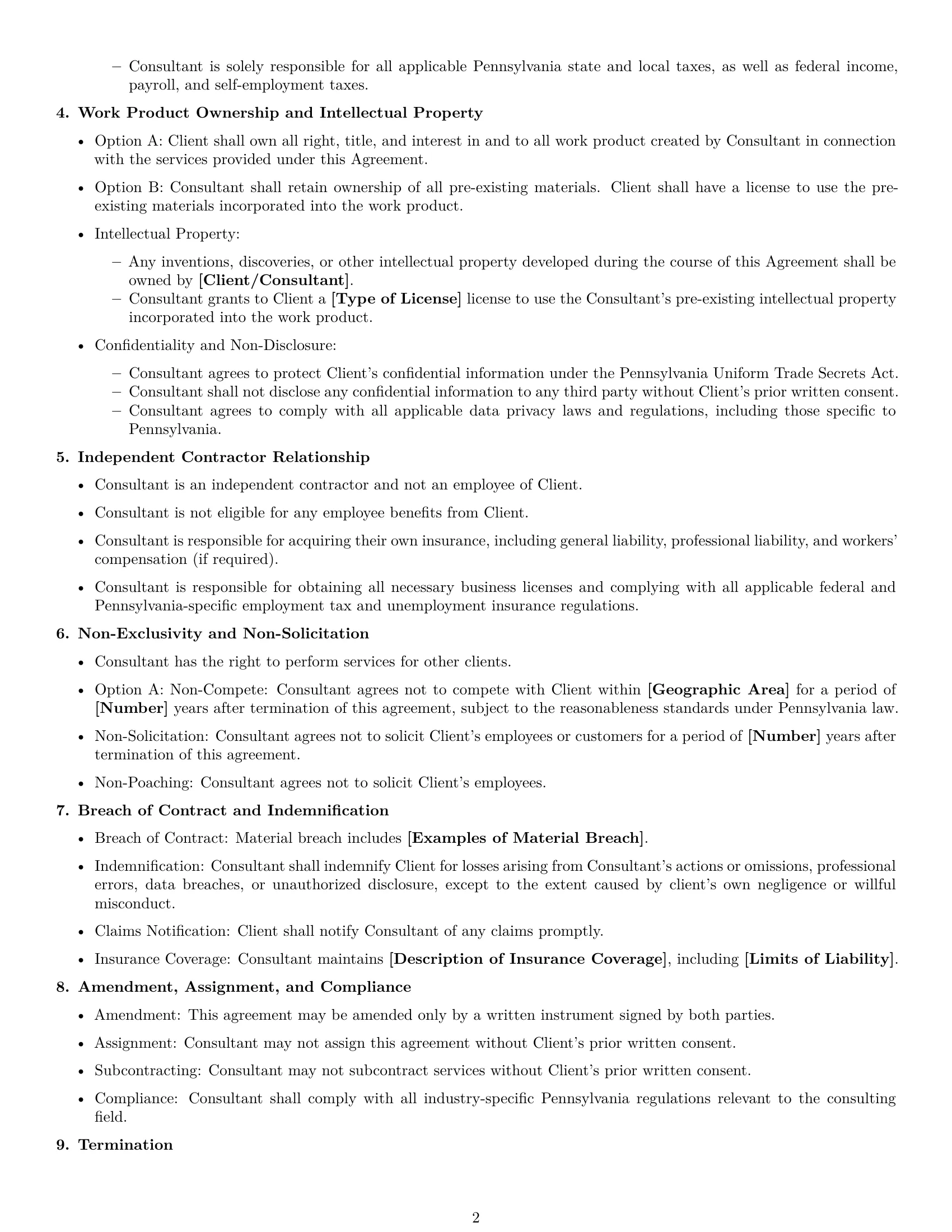 Preview page 2 of Free Pennsylvania consulting independent contractor agreement template