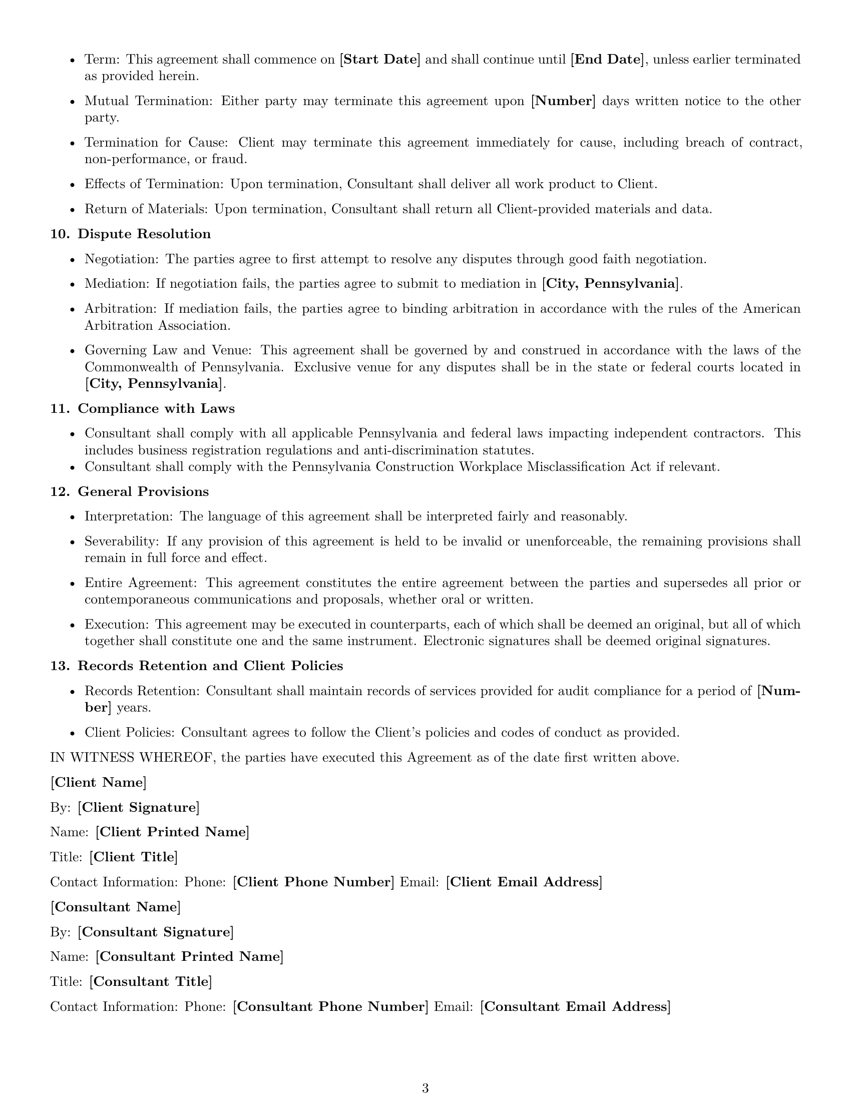 Preview page 3 of Free Pennsylvania consulting independent contractor agreement template