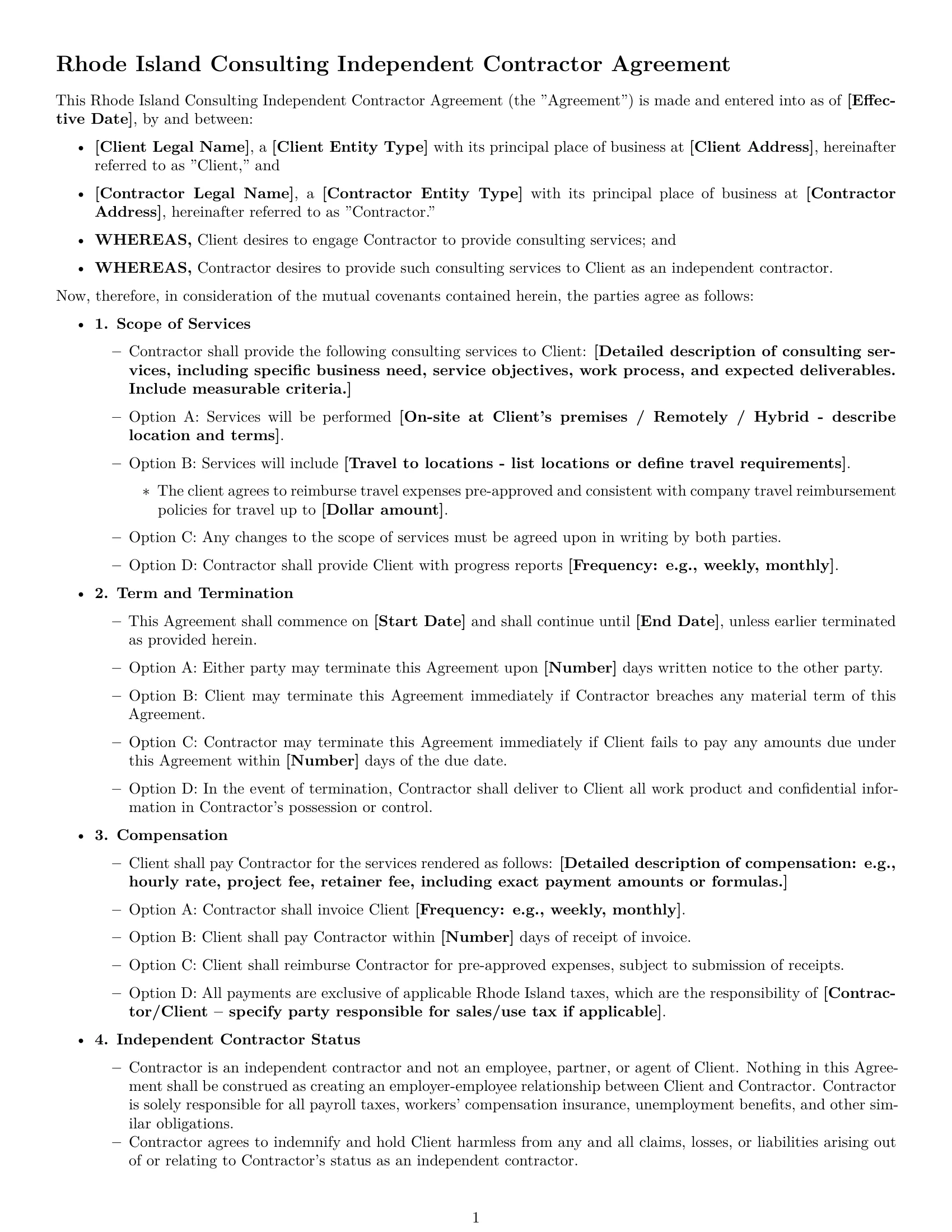 Preview page 1 of Free Rhode Island consulting independent contractor agreement template