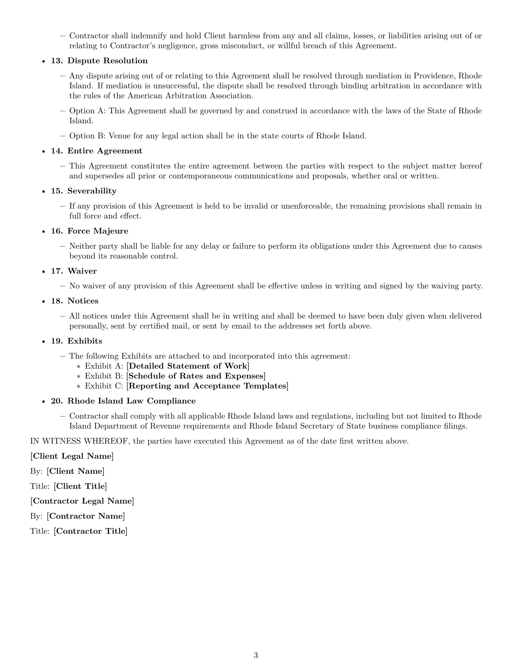 Preview page 3 of Free Rhode Island consulting independent contractor agreement template