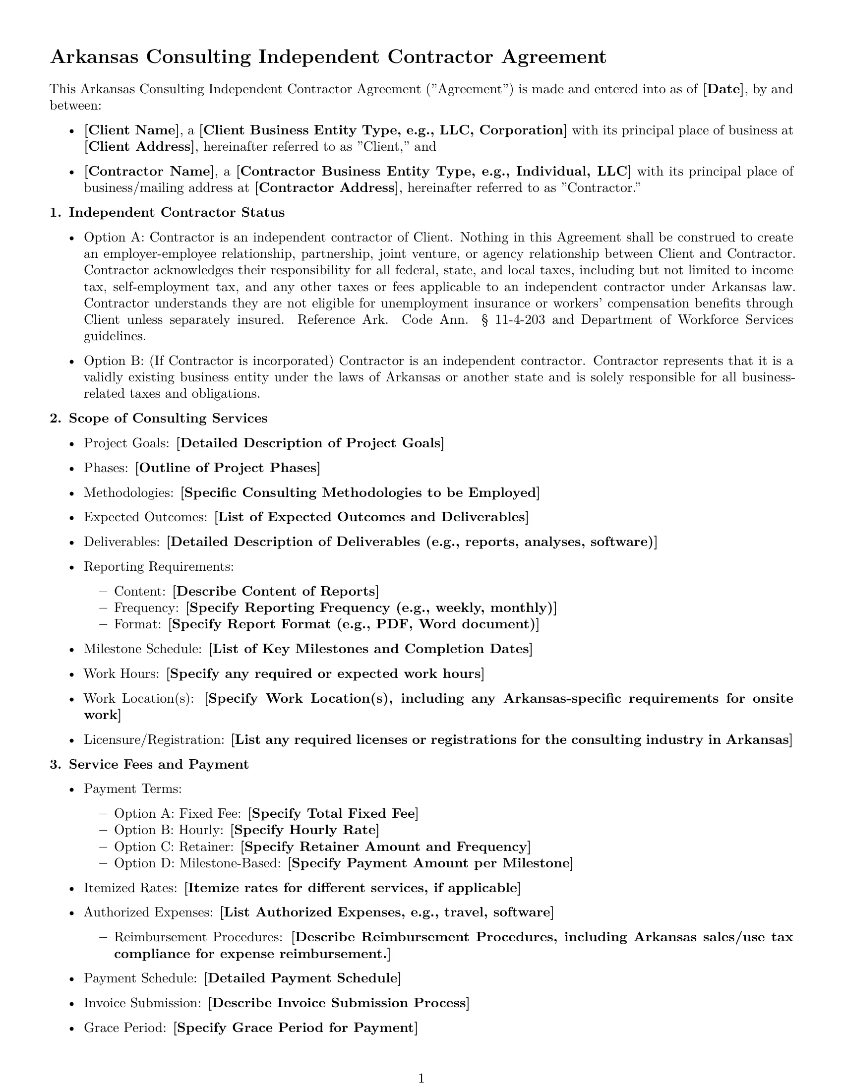 Preview page 1 of Free Arkansas consulting independent contractor agreement template