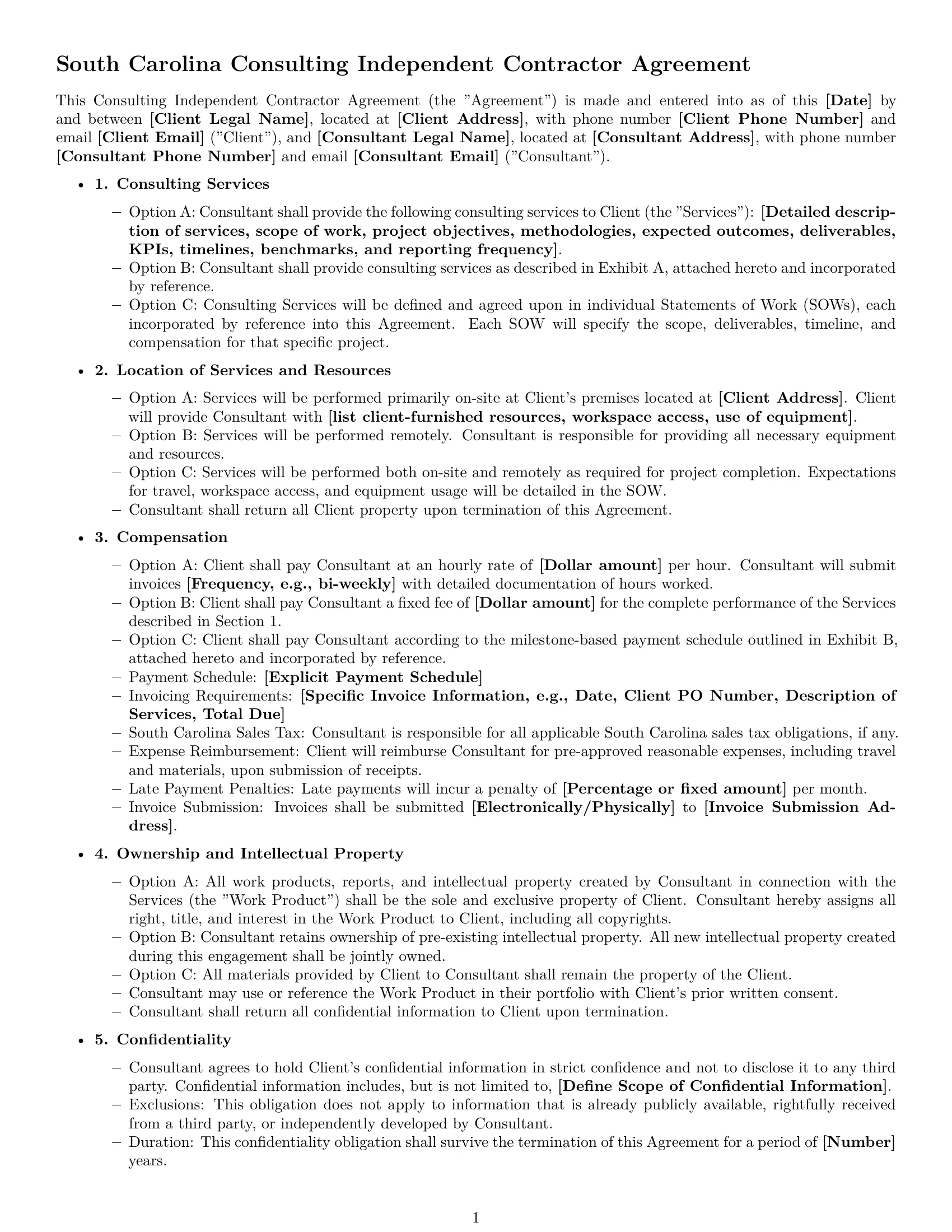 Preview page 1 of Free South Carolina consulting independent contractor agreement template