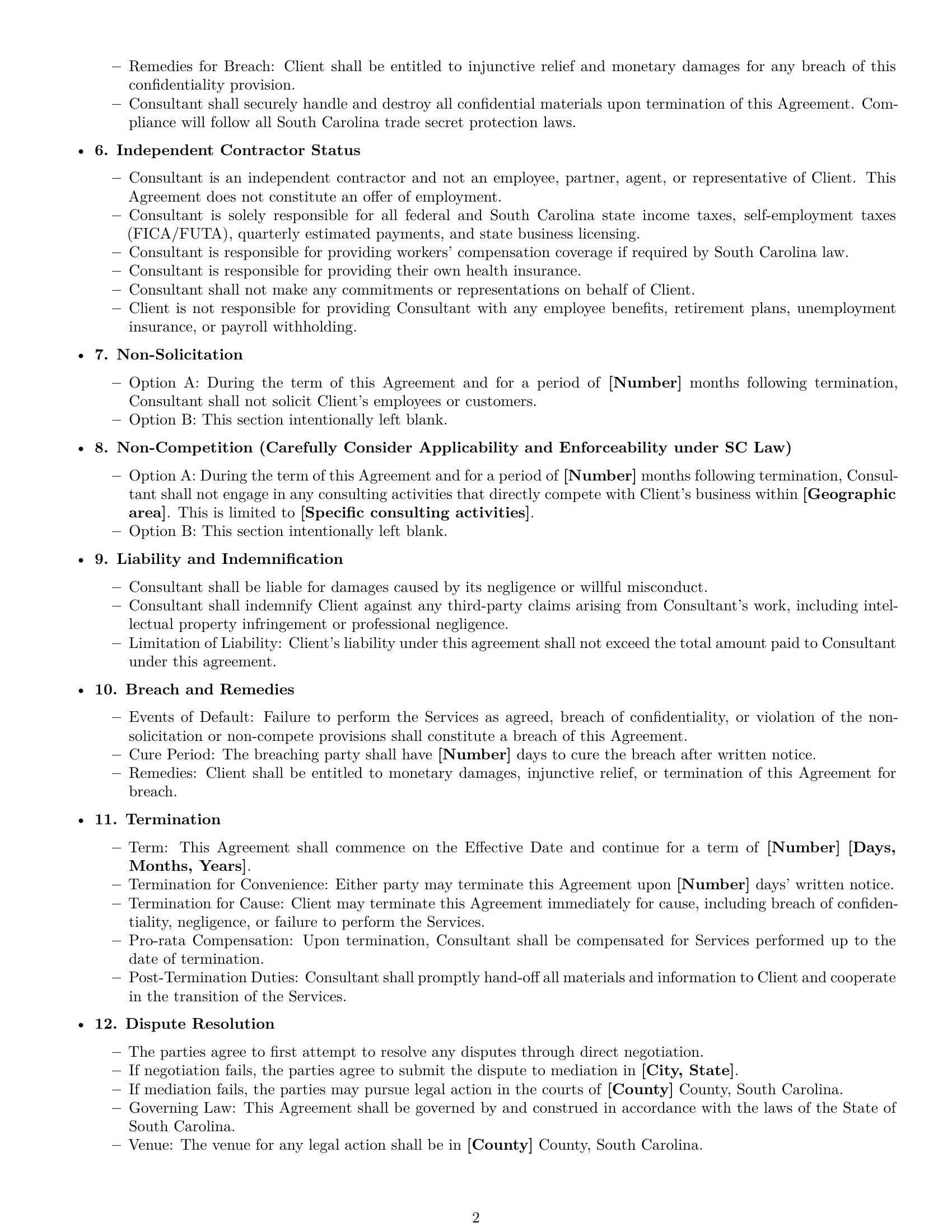 Preview page 2 of Free South Carolina consulting independent contractor agreement template