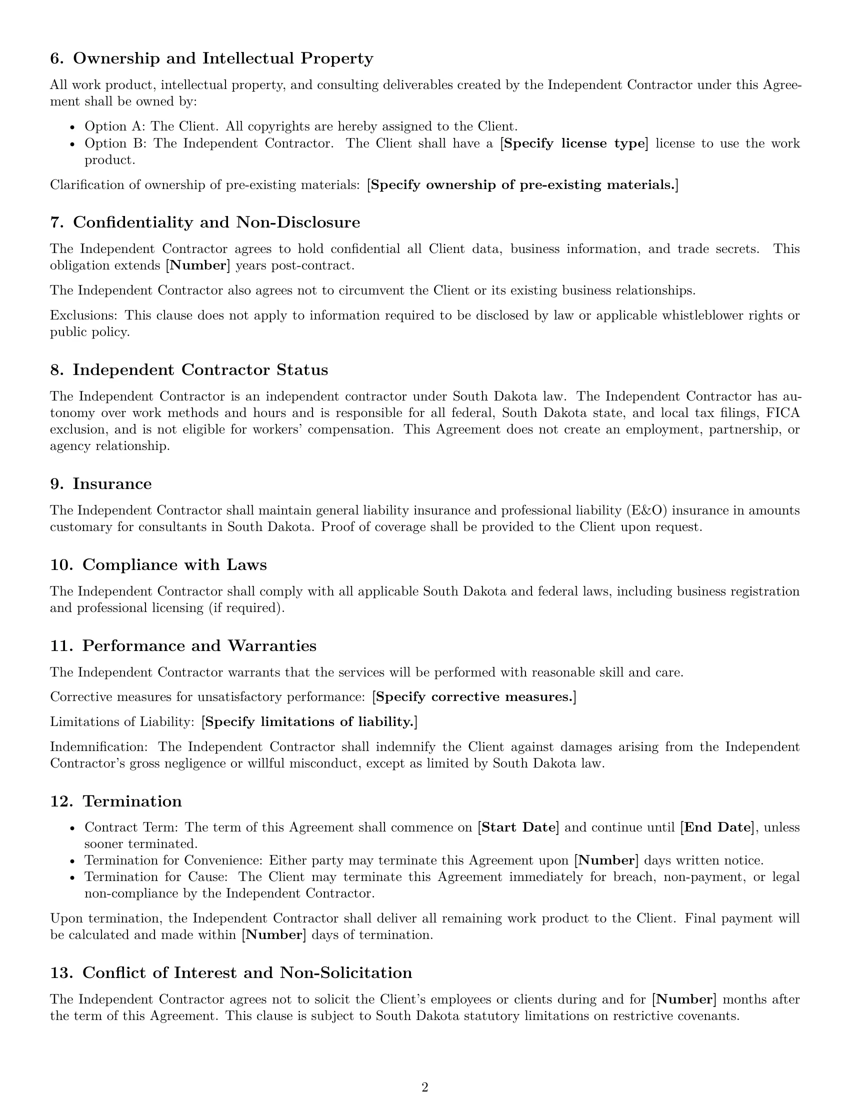 Preview page 2 of Free South Dakota consulting independent contractor agreement template