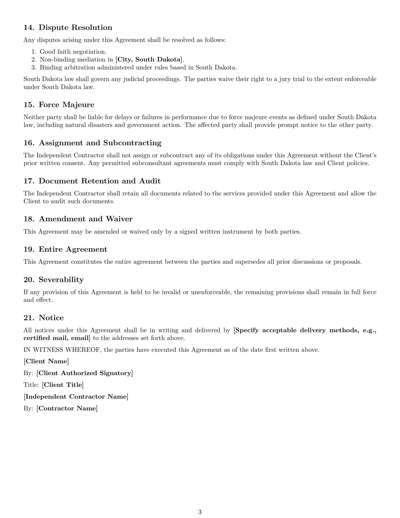 Preview page 3 of Free South Dakota consulting independent contractor agreement template