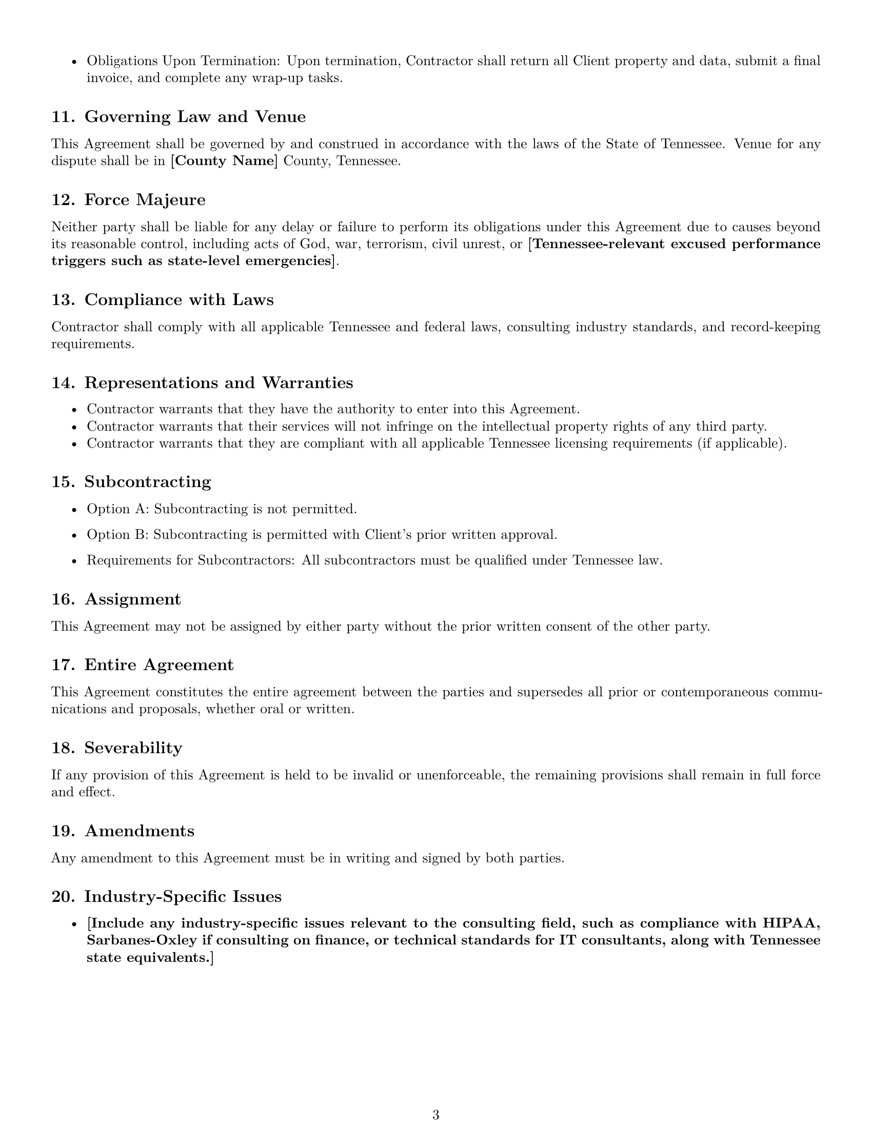 Preview page 3 of Free Tennessee consulting independent contractor agreement template