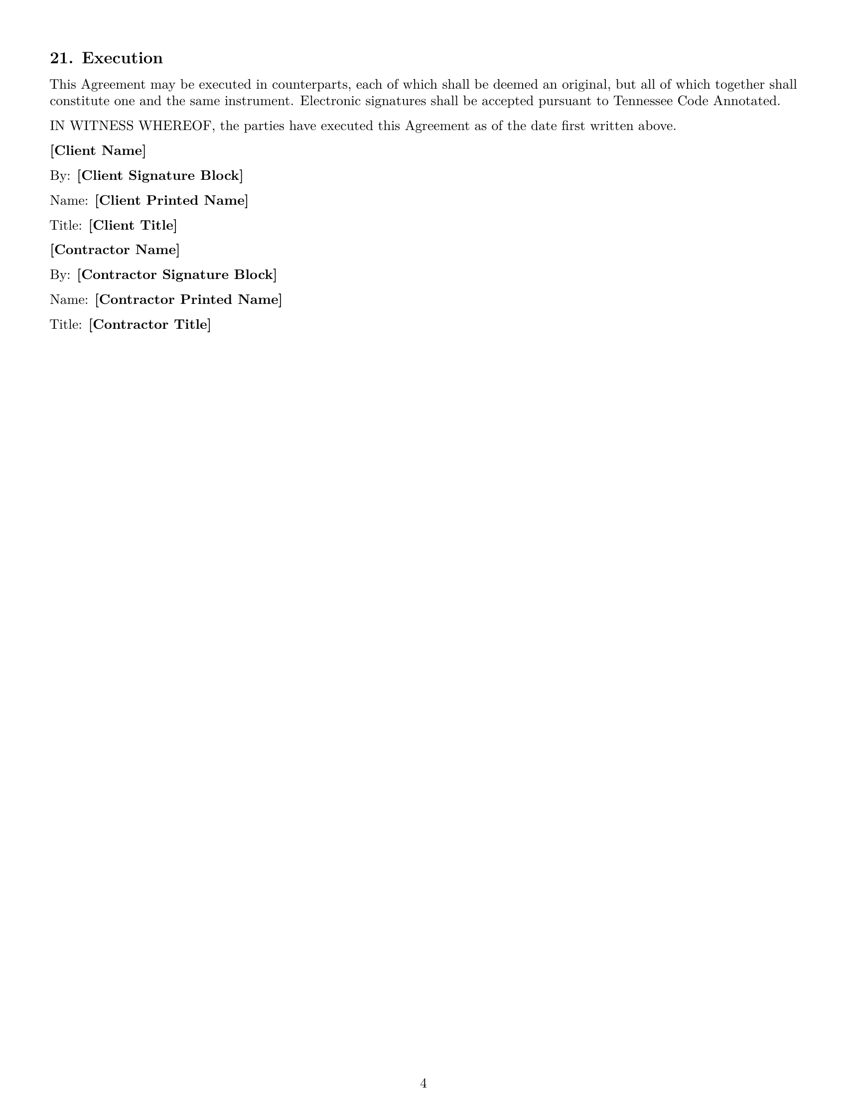 Preview page 4 of Free Tennessee consulting independent contractor agreement template