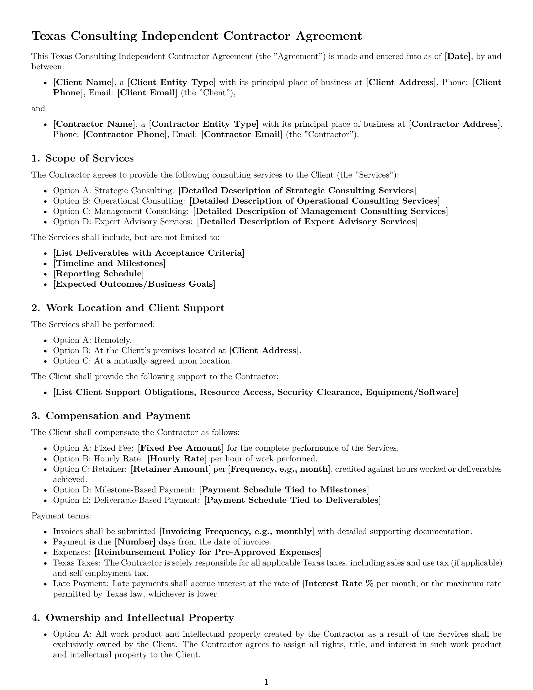 Preview page 1 of Free Texas consulting independent contractor agreement template
