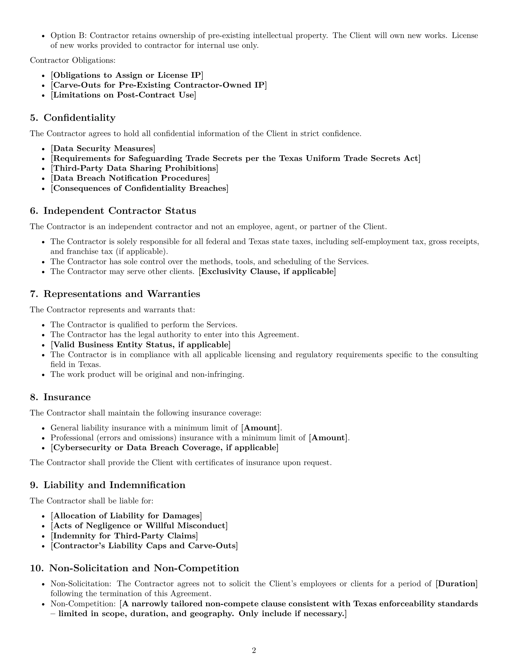 Preview page 2 of Free Texas consulting independent contractor agreement template