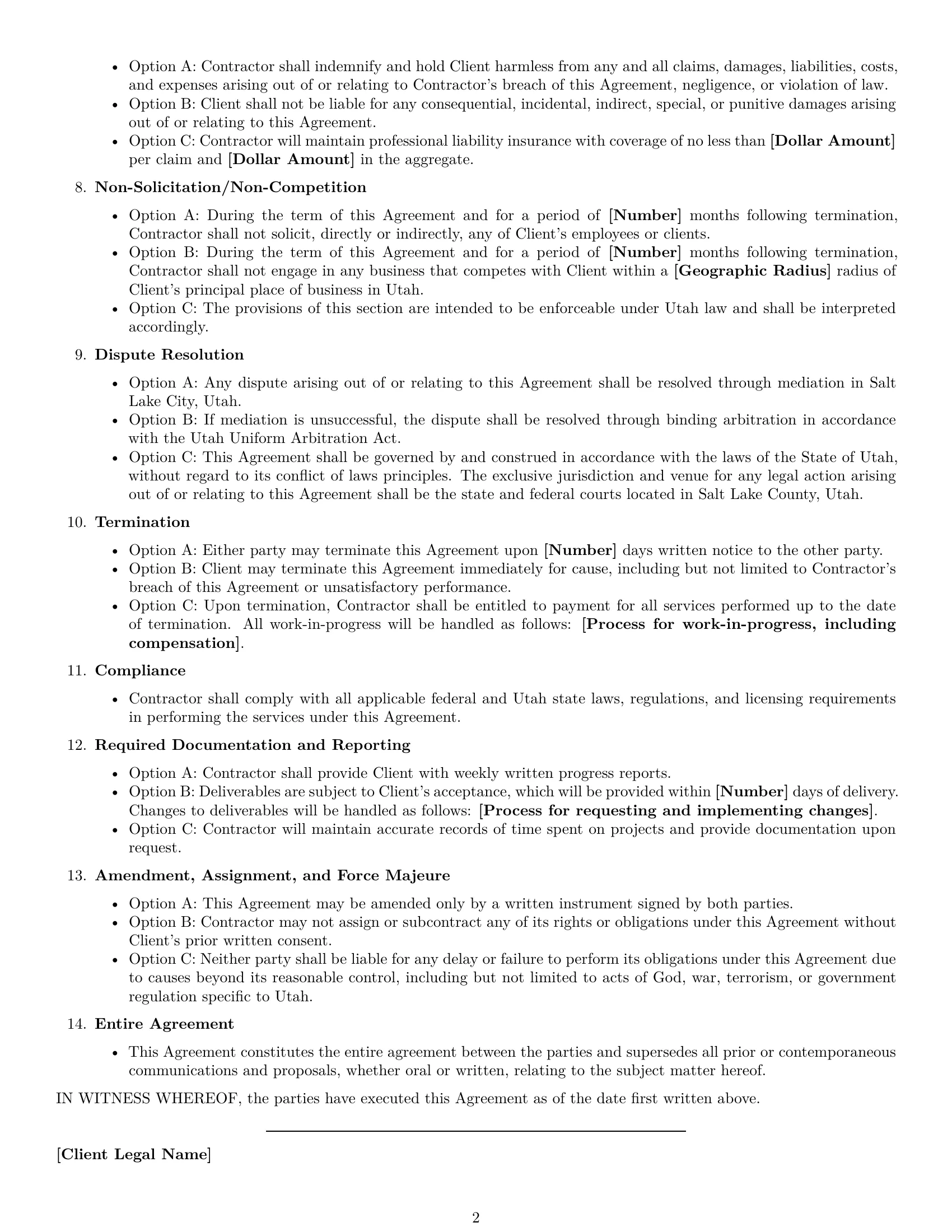 Preview page 2 of Free Utah consulting independent contractor agreement template