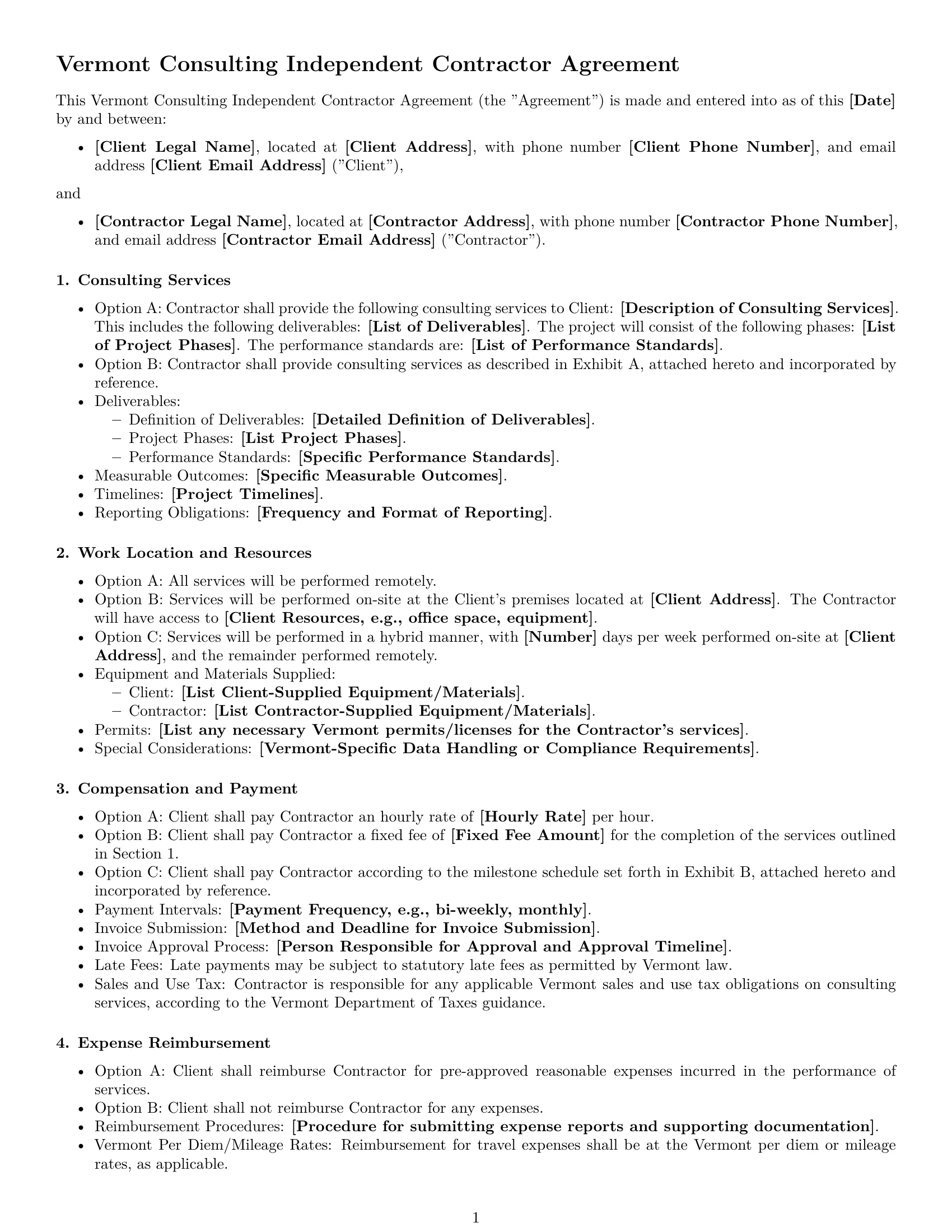 Preview page 1 of Free Vermont consulting independent contractor agreement template