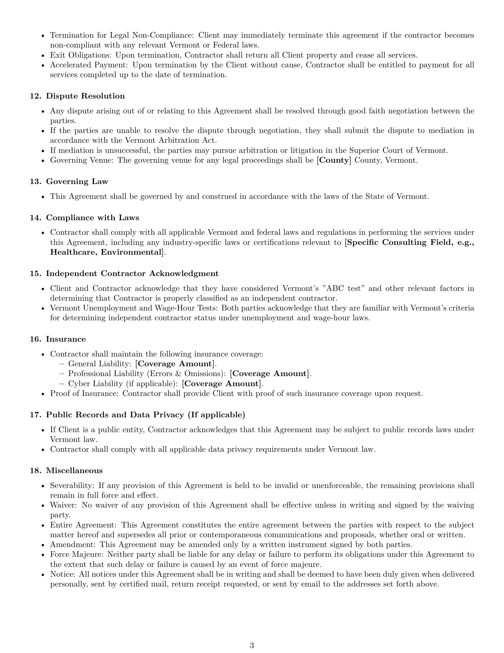 Preview page 3 of Free Vermont consulting independent contractor agreement template