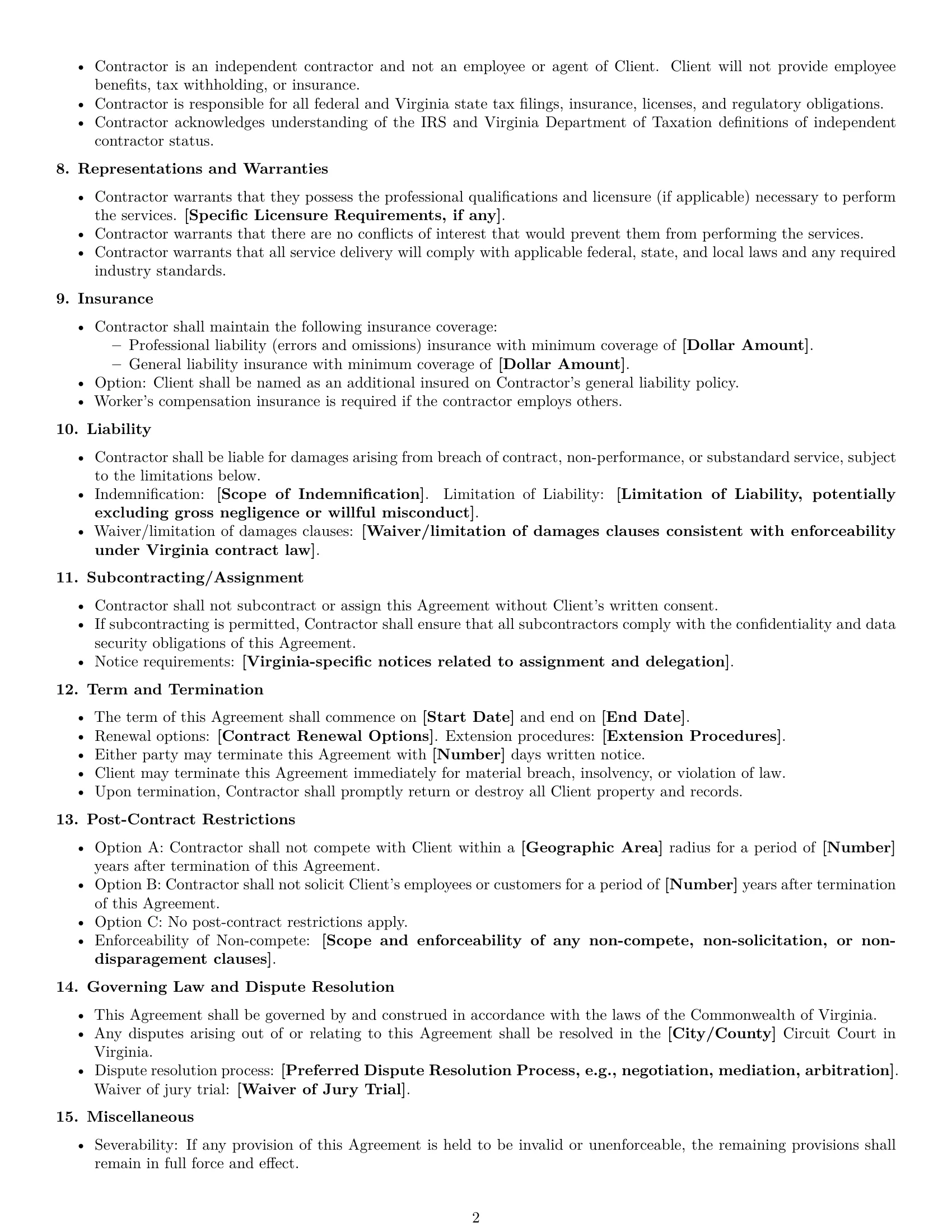 Preview page 2 of Free Virginia consulting independent contractor agreement template