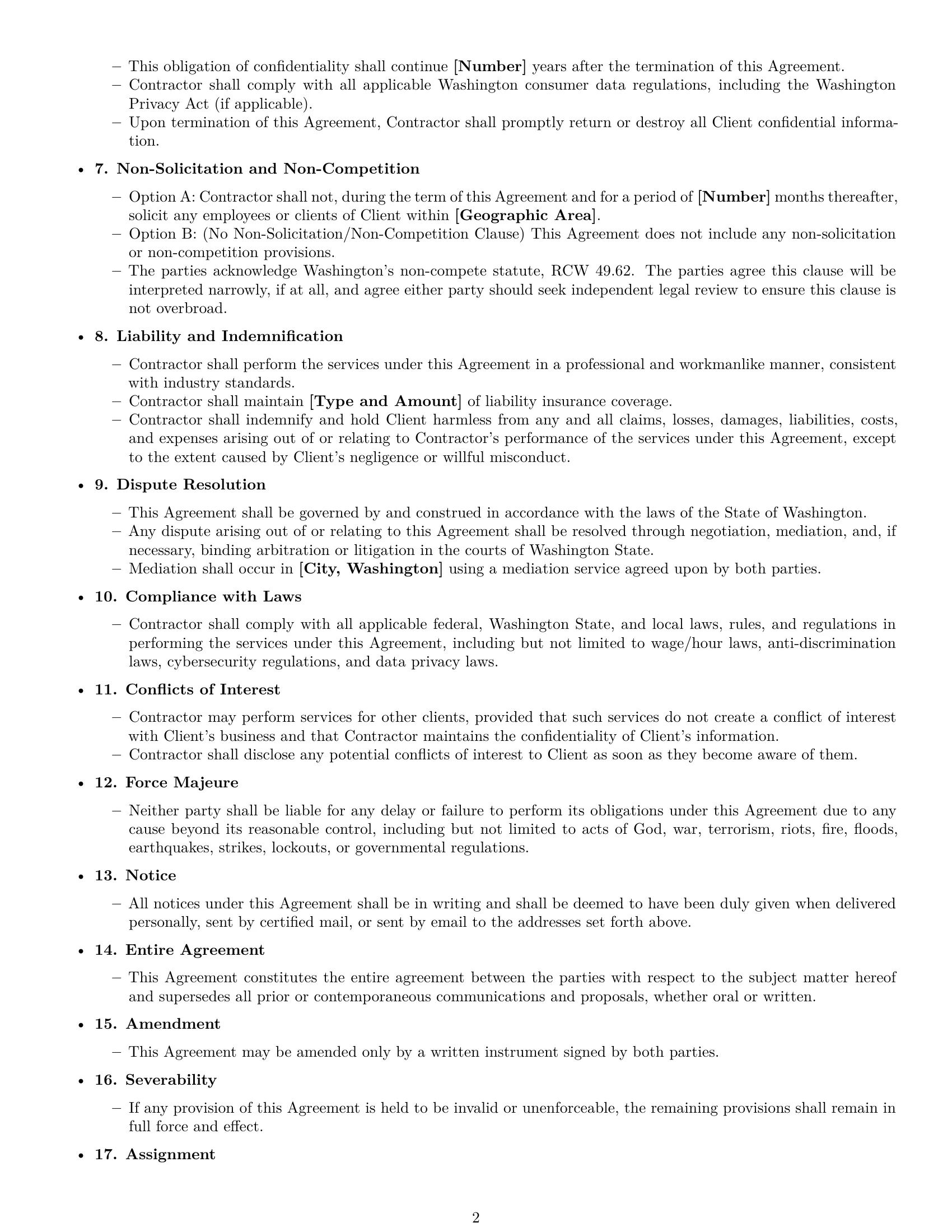 Preview page 2 of Free Washington consulting independent contractor agreement template