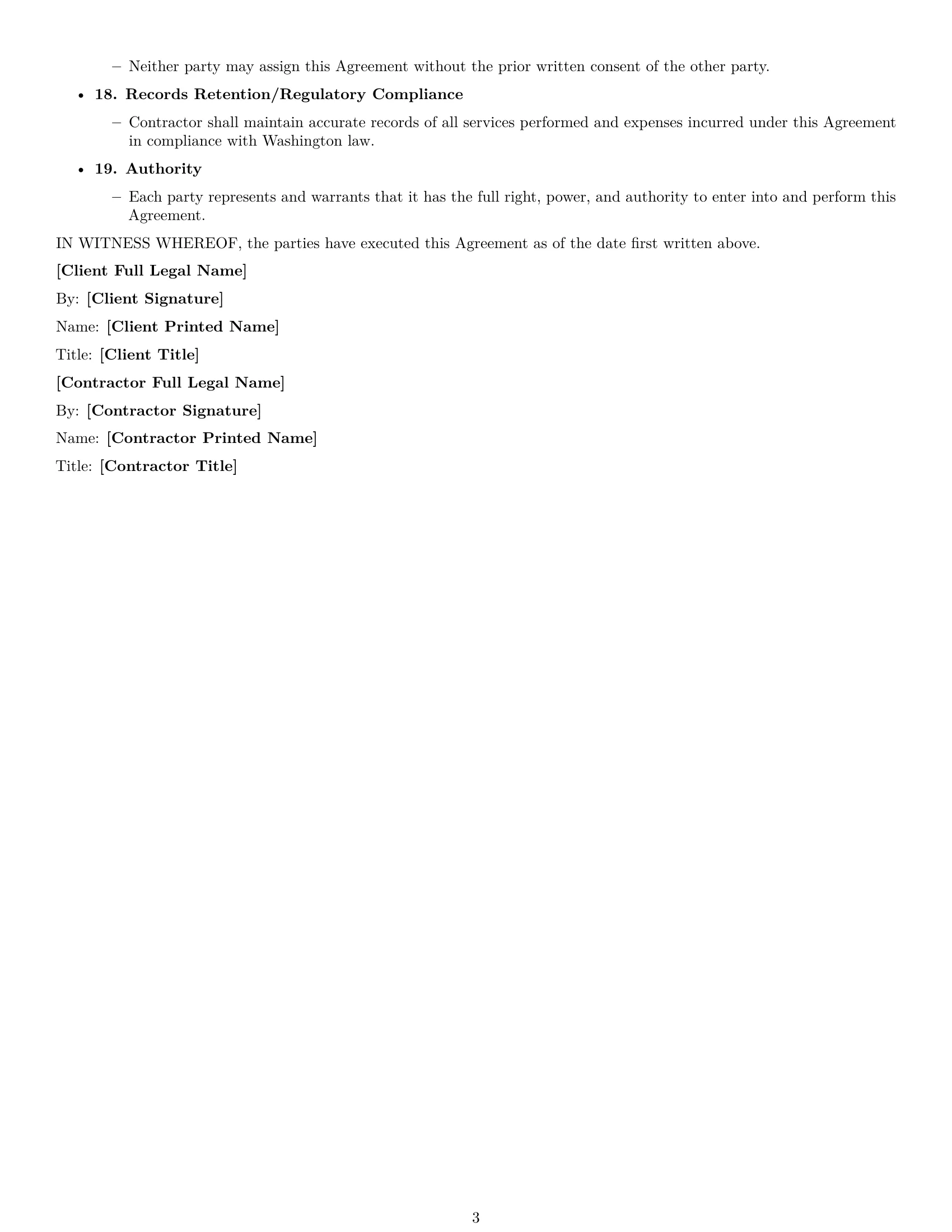 Preview page 3 of Free Washington consulting independent contractor agreement template