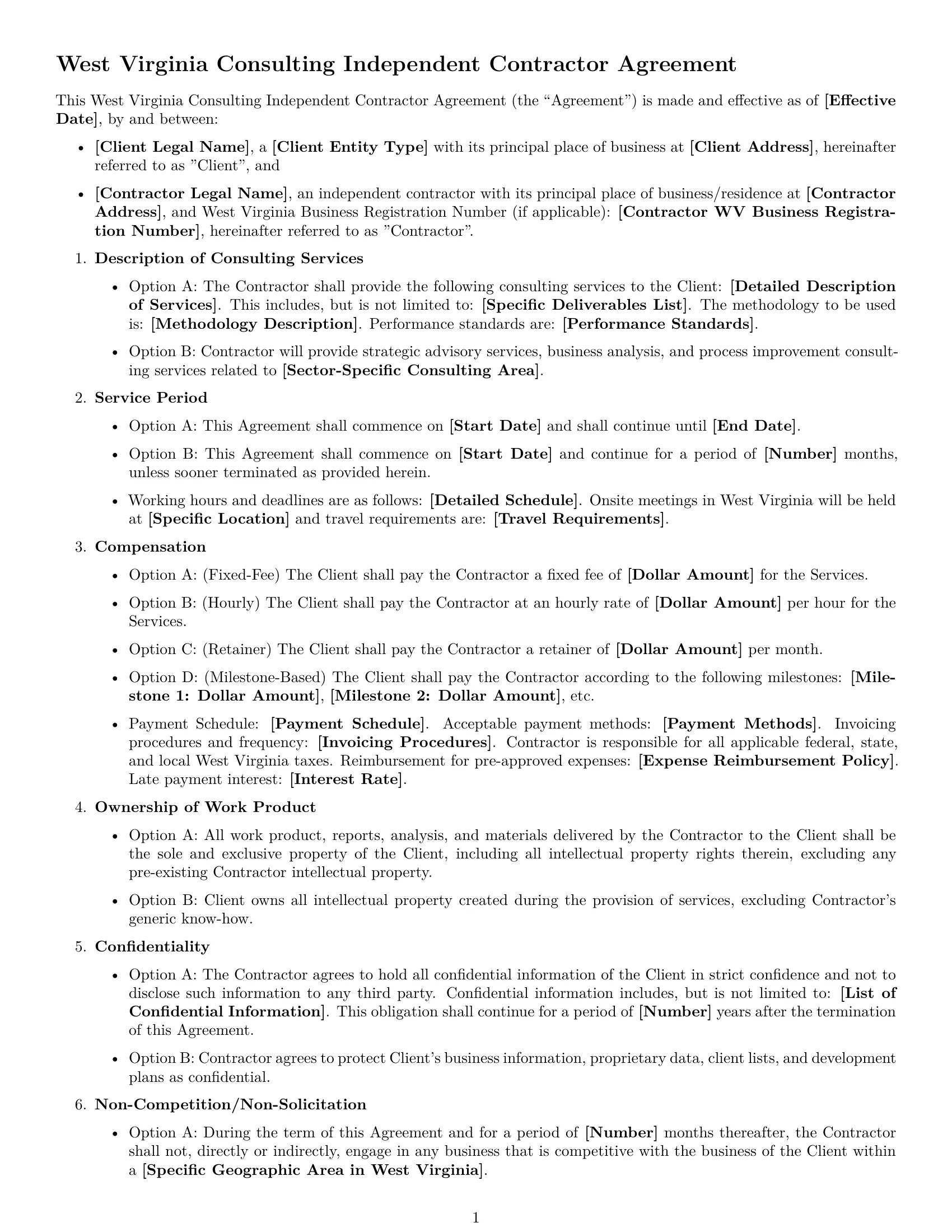 Preview page 1 of Free West Virginia consulting independent contractor agreement template