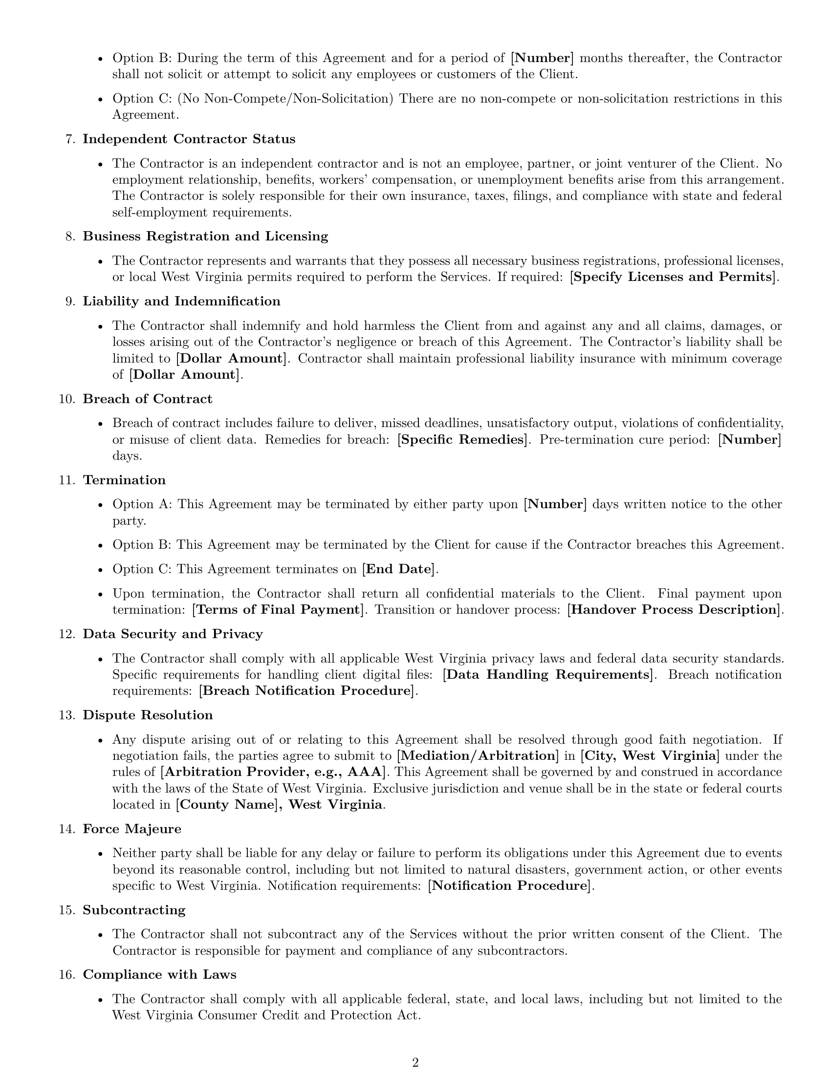 Preview page 2 of Free West Virginia consulting independent contractor agreement template