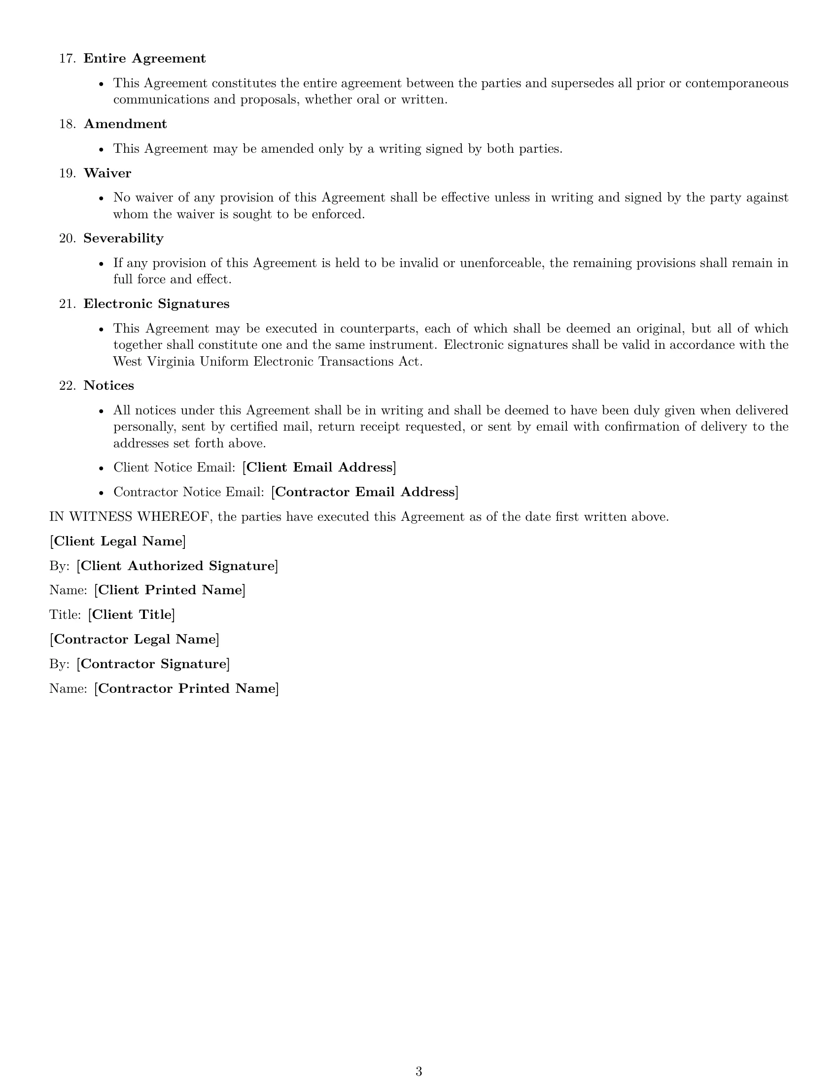 Preview page 3 of Free West Virginia consulting independent contractor agreement template
