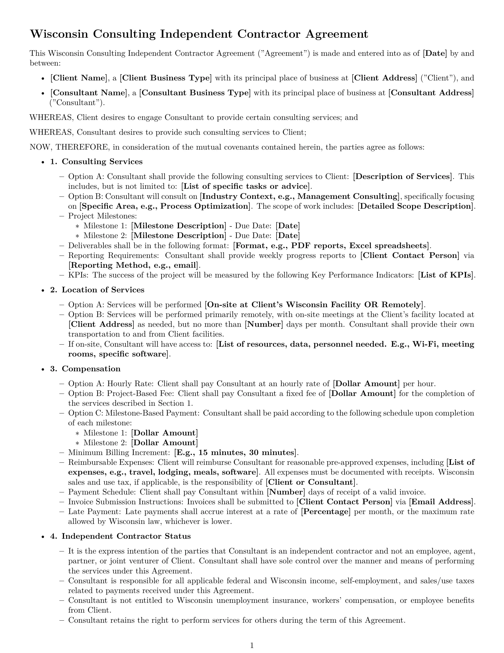 Preview page 1 of Free Wisconsin consulting independent contractor agreement template