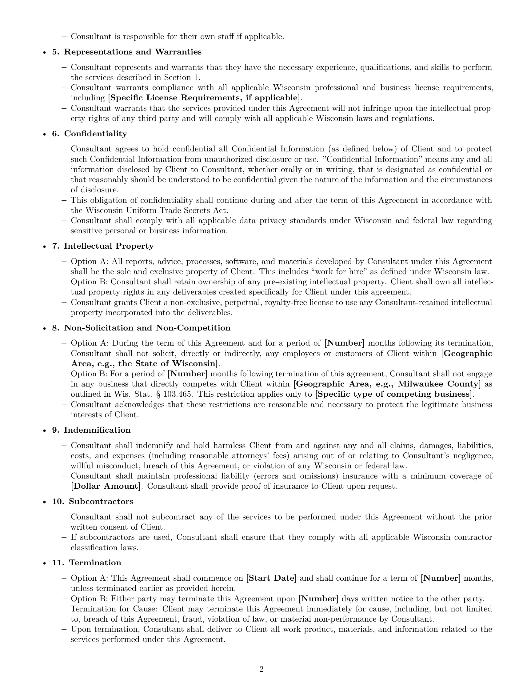 Preview page 2 of Free Wisconsin consulting independent contractor agreement template