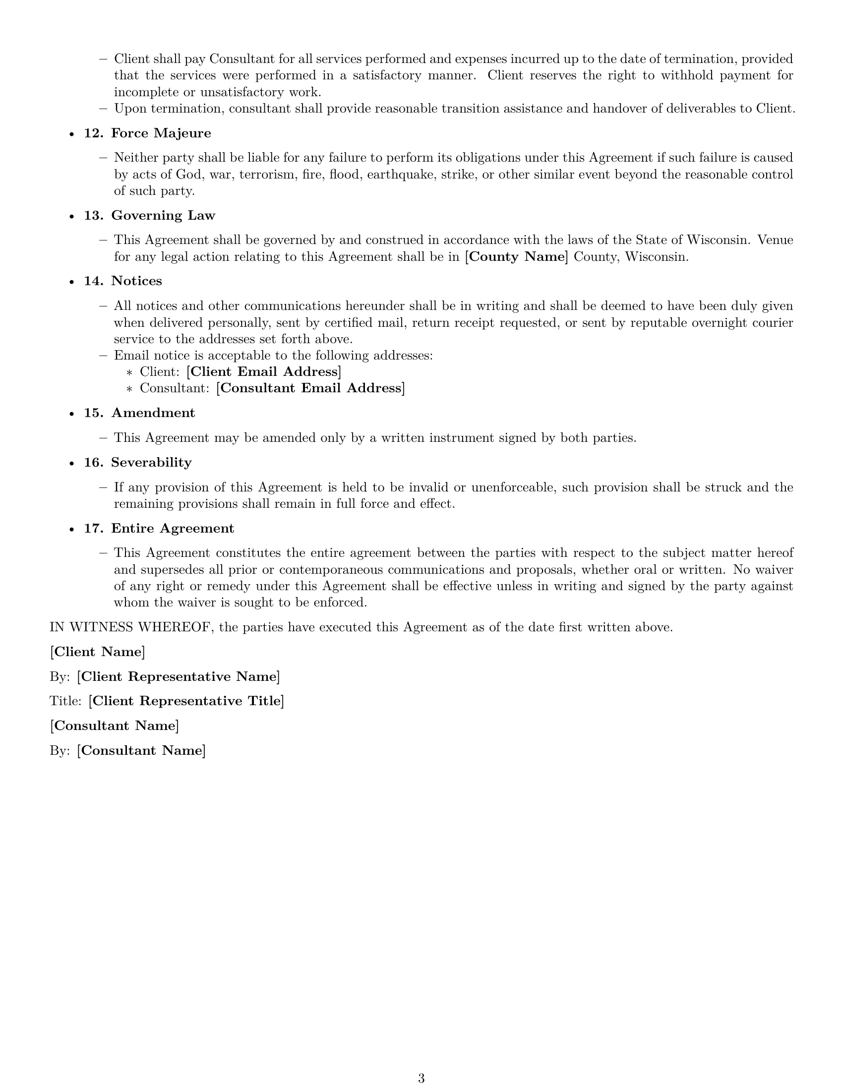 Preview page 3 of Free Wisconsin consulting independent contractor agreement template