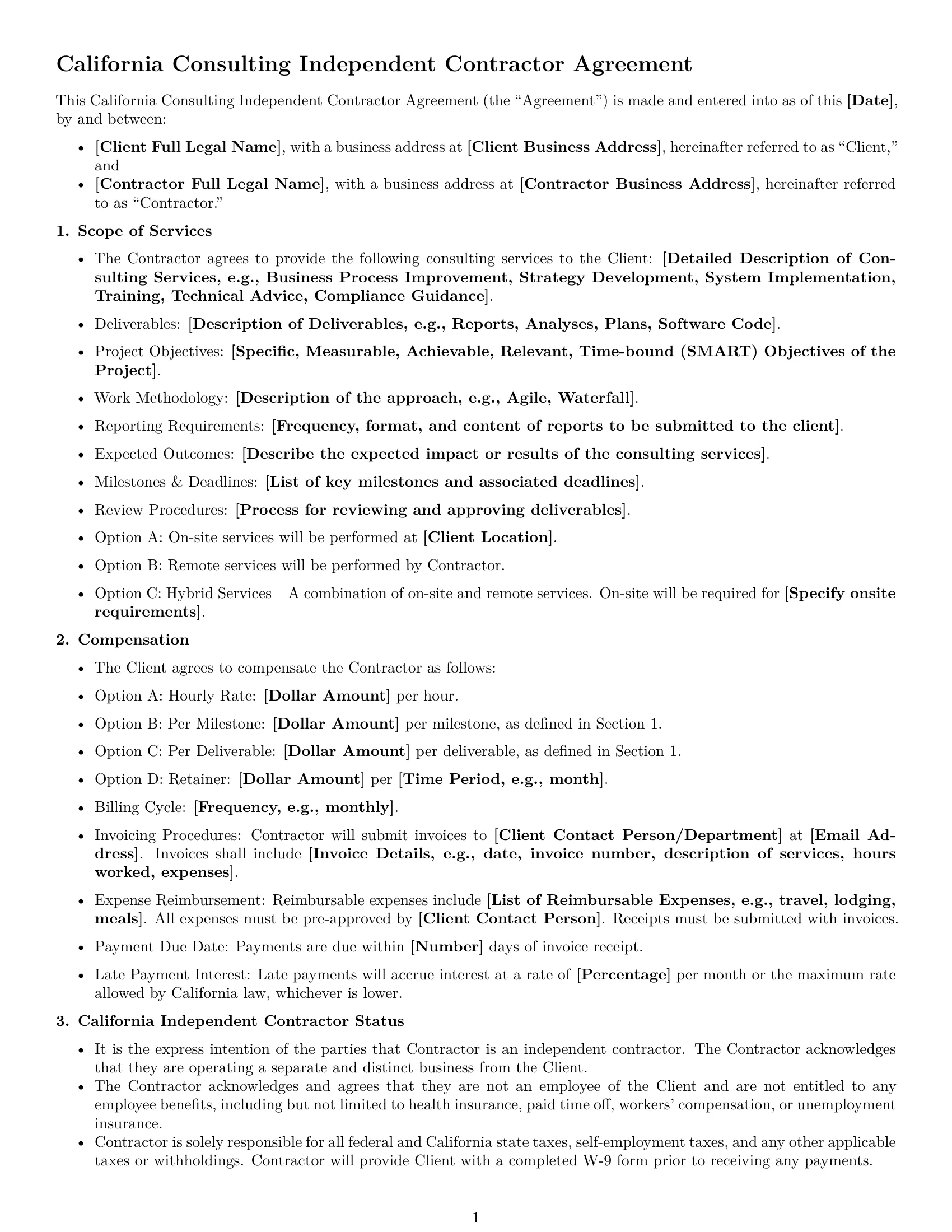 Preview page 1 of Free California consulting independent contractor agreement template