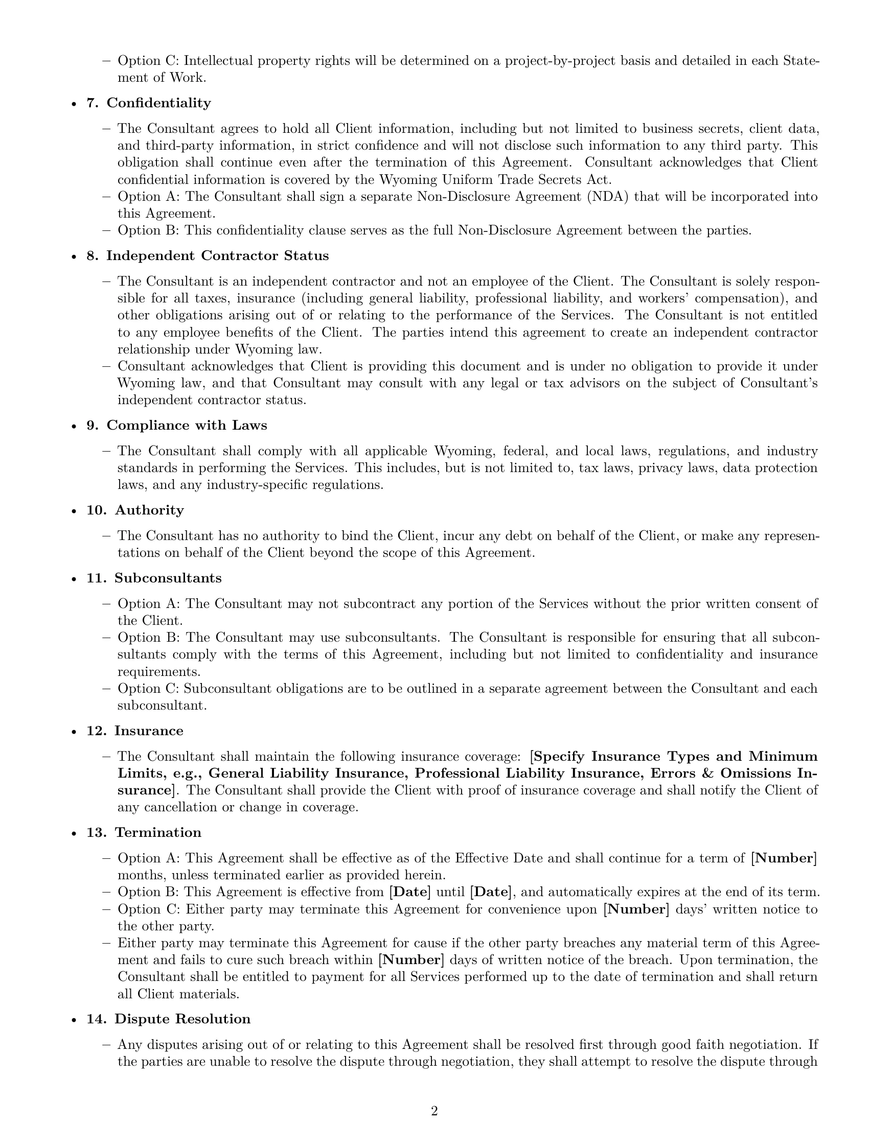 Preview page 2 of Free Wyoming consulting independent contractor agreement template
