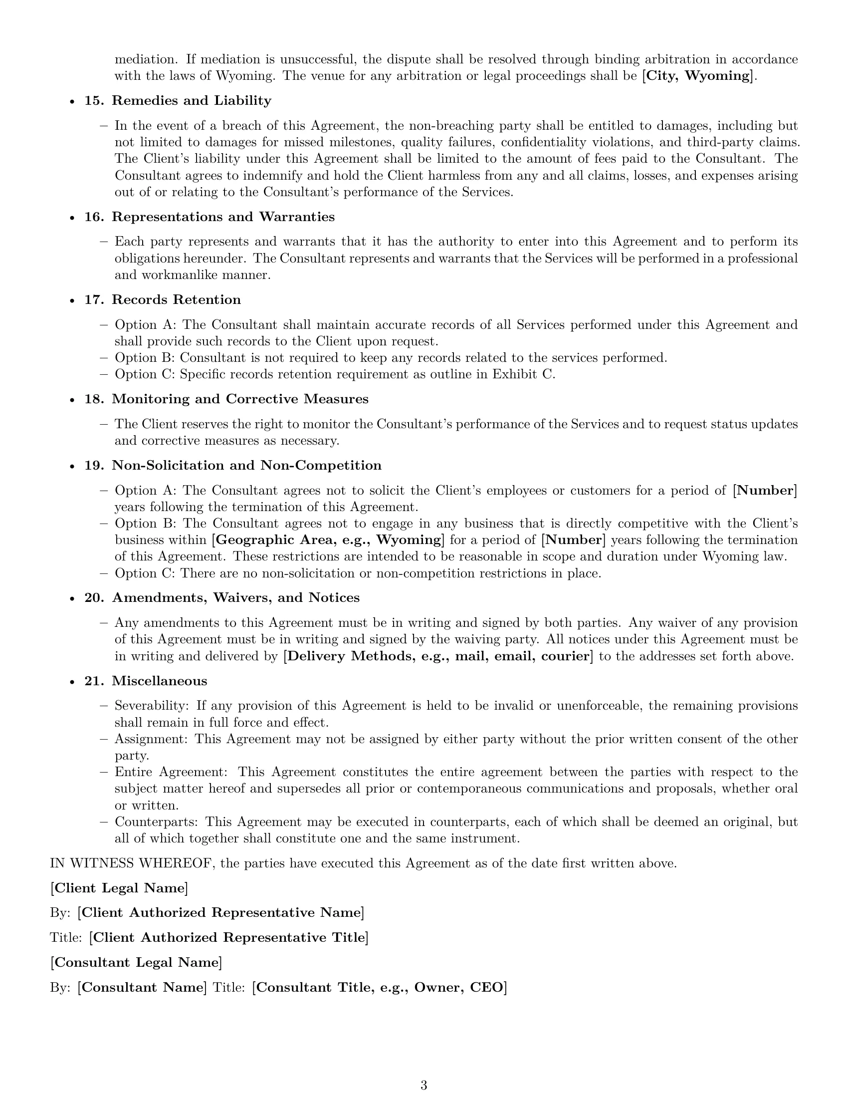 Preview page 3 of Free Wyoming consulting independent contractor agreement template