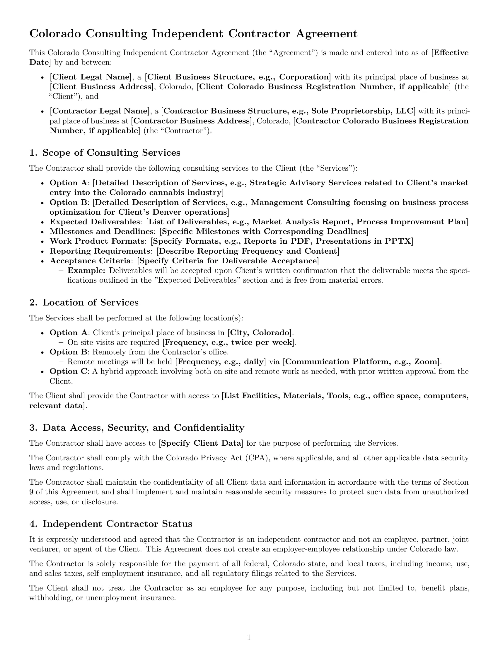 Preview page 1 of Free Colorado consulting independent contractor agreement template