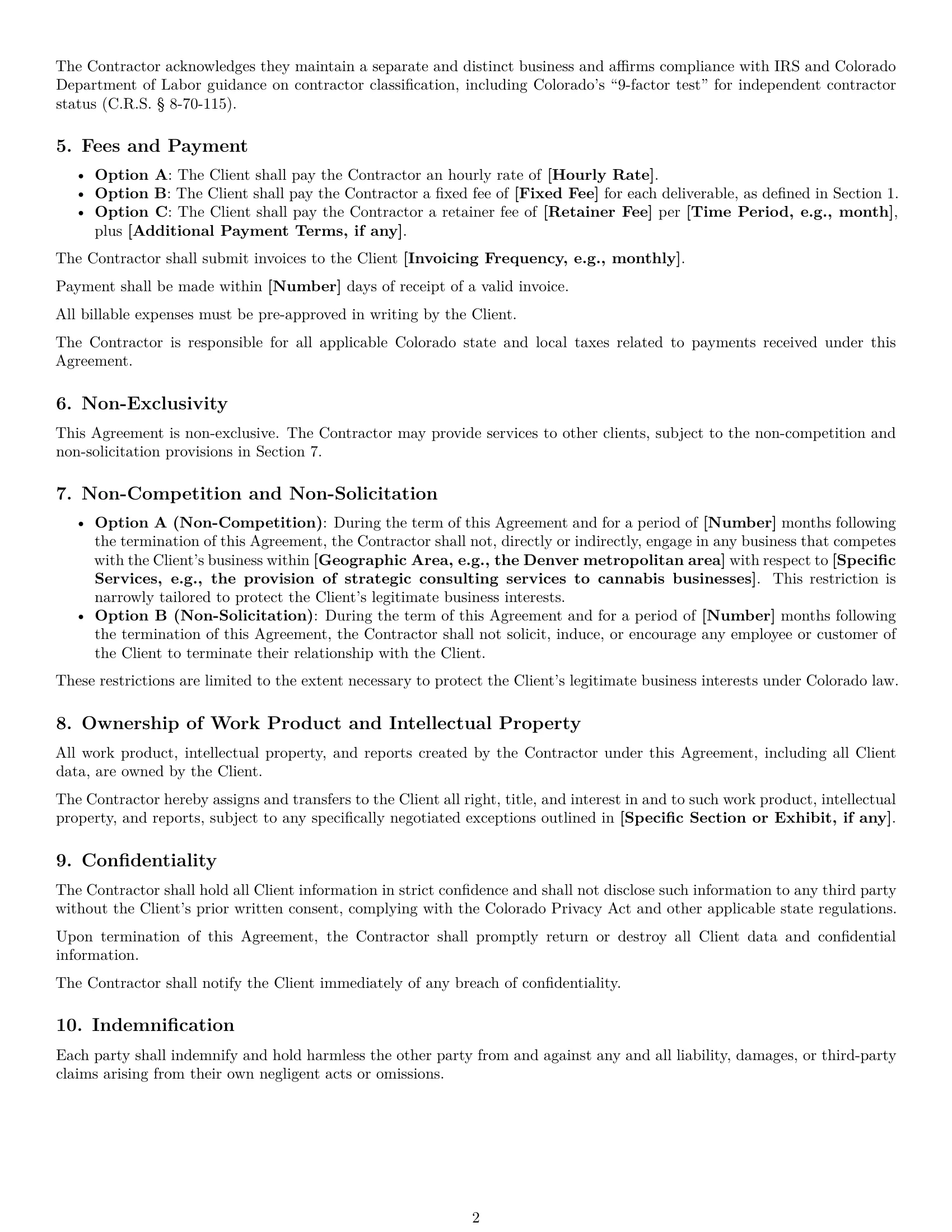 Preview page 2 of Free Colorado consulting independent contractor agreement template