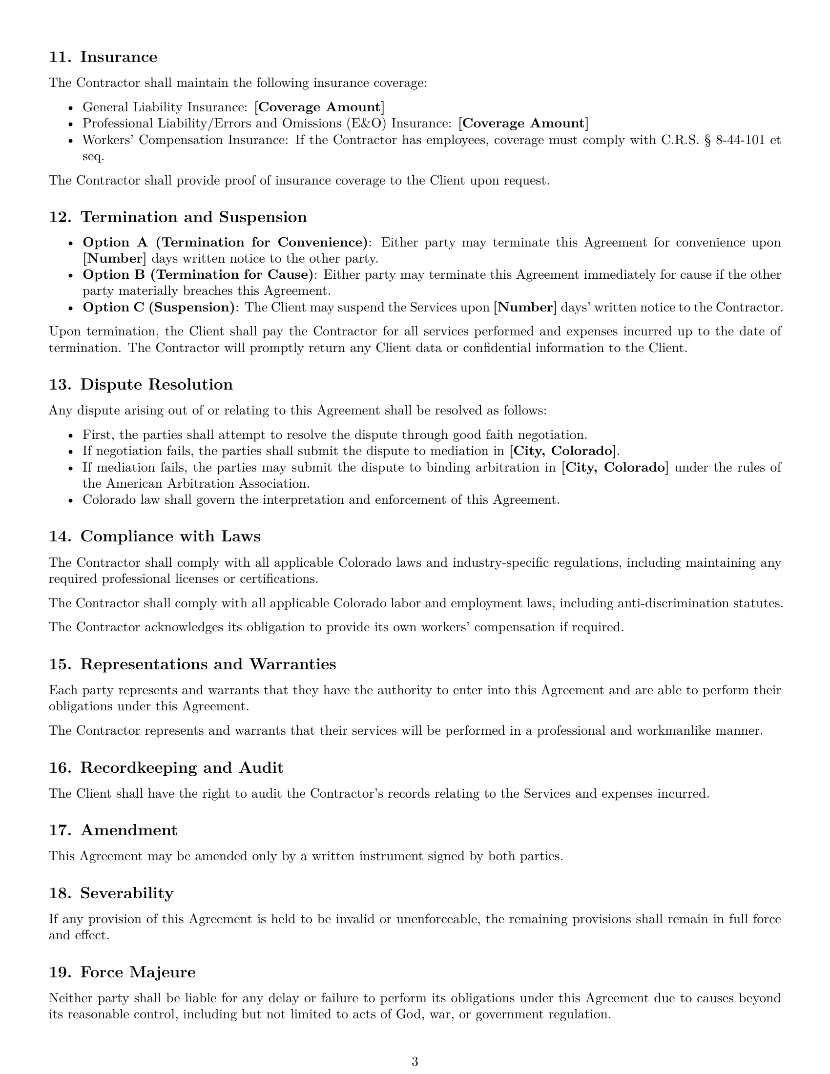 Preview page 3 of Free Colorado consulting independent contractor agreement template